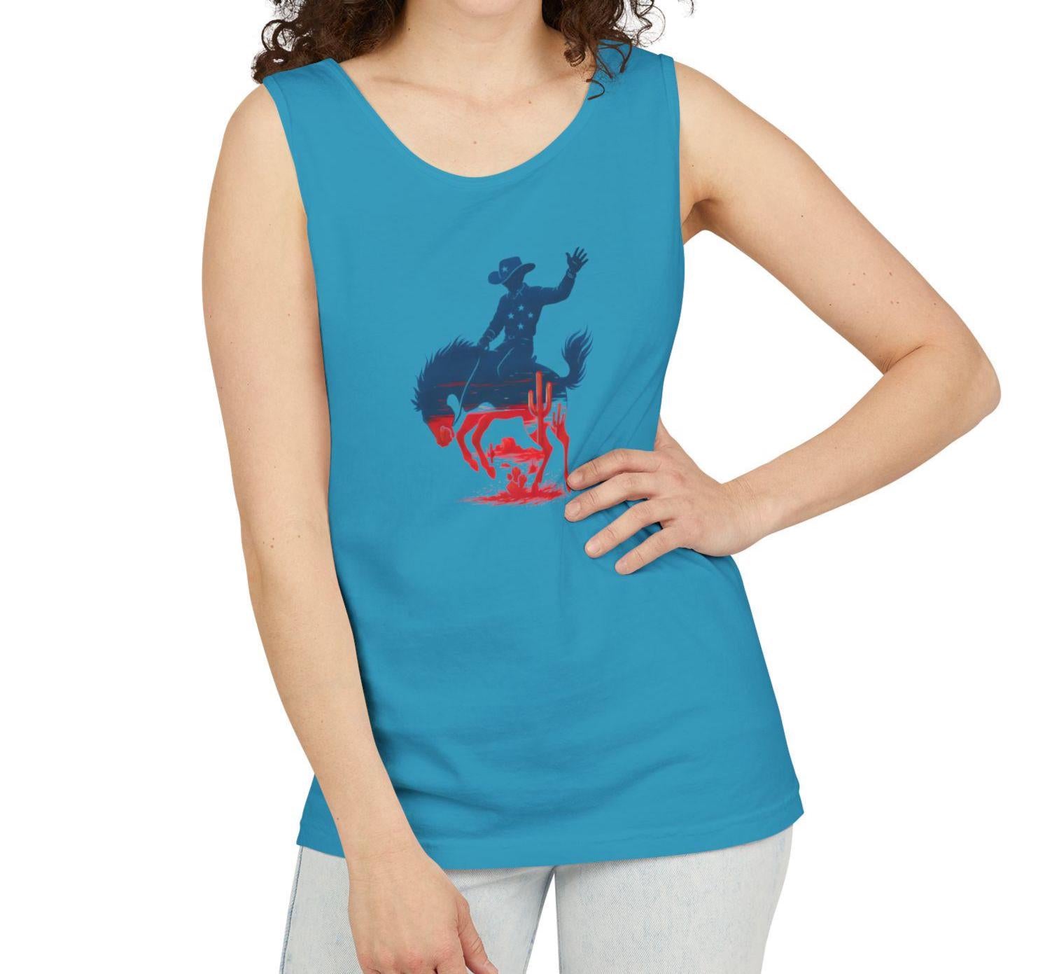 Patriotic Cowboy Tank Top, Bucking Horse 4th of July Shirt, Unisex Rodeo Tank, Country Western Summer Top, USA Tank