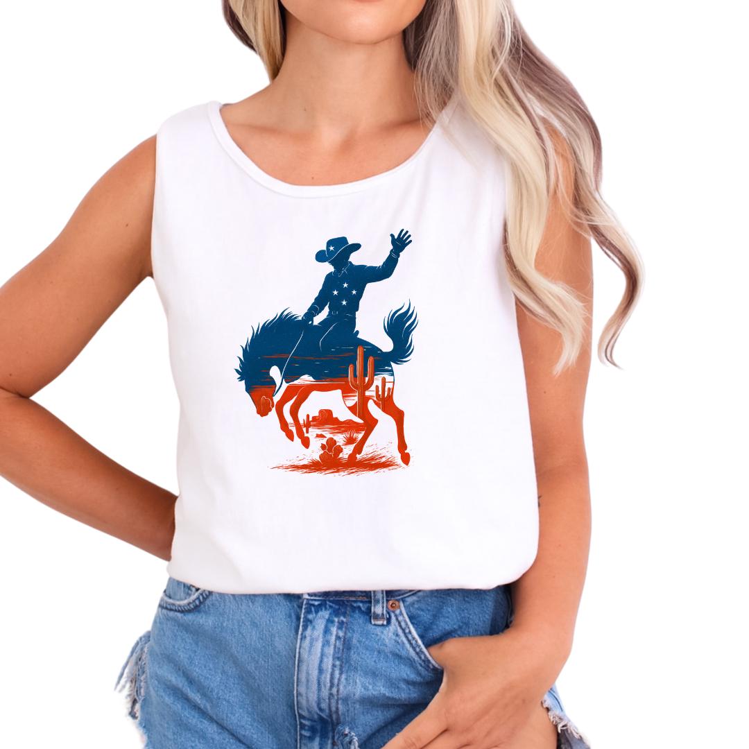 Patriotic Cowboy Tank Top, Bucking Horse 4th of July Shirt, Unisex Rodeo Tank, Country Western Summer Top, USA Tank