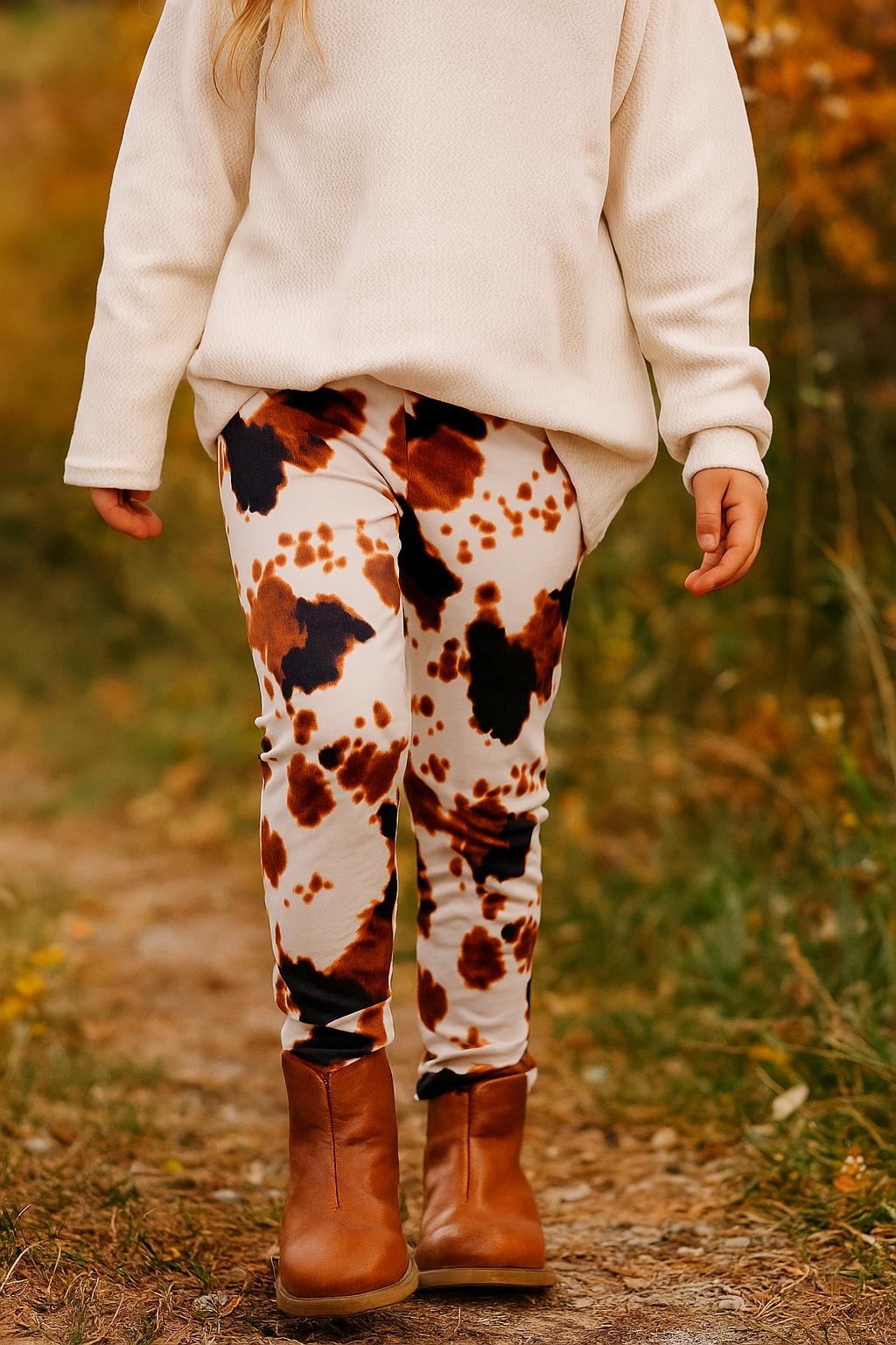 Western Sweatpants Kids Cow Print Joggers, Unisex Cowboy Cowgirl Ranch Style Pants for Boys & Girls