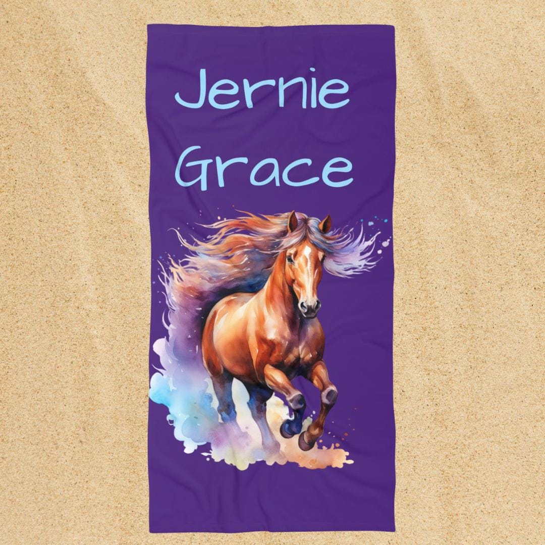 Horse Girl Beach Towel, Personalized Custom Name Towel, Gift for Horse Lovers, Horse Girl Era Towel, Birthday Gift, Equestrian Towel, Pony