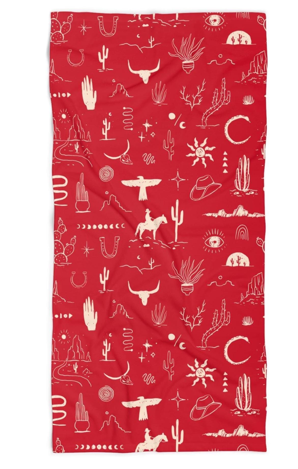 Available in 8 bold background colors, this towel is the perfect way to show off your Western spirit, from rodeo mornings to lazy river afternoons.

✓ Vibrant Allover Western Design – Cowboys, cacti, thunderbirds, and more
✓ Choose Your Style – Available in 8 stunning background colors
✓ Oversized & Comfortable – 30&quot; x 60&quot; towel wraps up adults with ease
✓ Soft & Absorbent – Plush cotton loop backing with a smooth, vivid poly front
✓ Built Tough – Hemmed edges for durability wash after