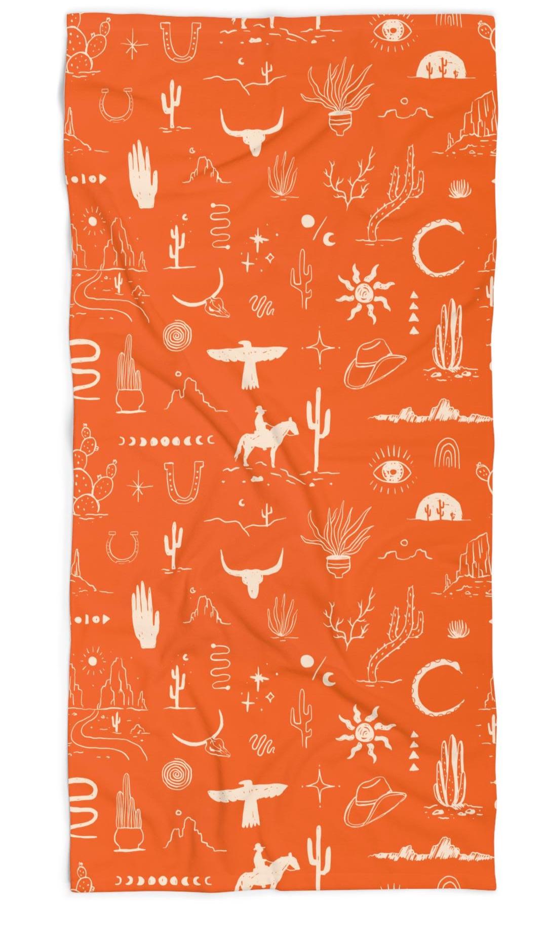 Available in 8 bold background colors, this towel is the perfect way to show off your Western spirit, from rodeo mornings to lazy river afternoons.

✓ Vibrant Allover Western Design – Cowboys, cacti, thunderbirds, and more
✓ Choose Your Style – Available in 8 stunning background colors
✓ Oversized & Comfortable – 30&quot; x 60&quot; towel wraps up adults with ease
✓ Soft & Absorbent – Plush cotton loop backing with a smooth, vivid poly front
✓ Built Tough – Hemmed edges for durability wash after