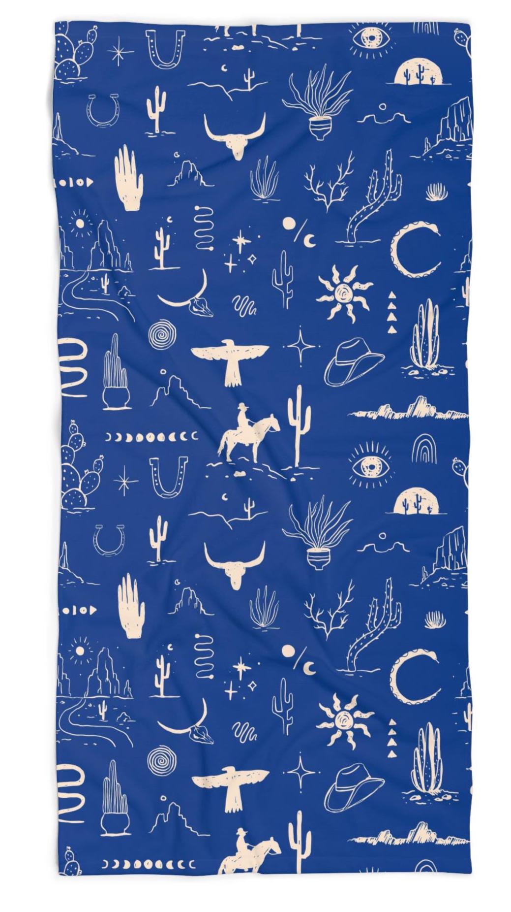 Available in 8 bold background colors, this towel is the perfect way to show off your Western spirit, from rodeo mornings to lazy river afternoons.

✓ Vibrant Allover Western Design – Cowboys, cacti, thunderbirds, and more
✓ Choose Your Style – Available in 8 stunning background colors
✓ Oversized & Comfortable – 30&quot; x 60&quot; towel wraps up adults with ease
✓ Soft & Absorbent – Plush cotton loop backing with a smooth, vivid poly front
✓ Built Tough – Hemmed edges for durability wash after