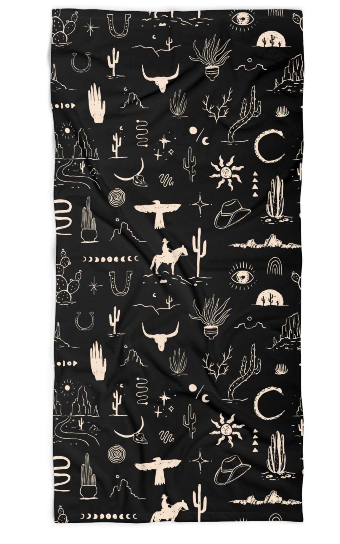 Available in 8 bold background colors, this towel is the perfect way to show off your Western spirit, from rodeo mornings to lazy river afternoons.

✓ Vibrant Allover Western Design – Cowboys, cacti, thunderbirds, and more
✓ Choose Your Style – Available in 8 stunning background colors
✓ Oversized & Comfortable – 30&quot; x 60&quot; towel wraps up adults with ease
✓ Soft & Absorbent – Plush cotton loop backing with a smooth, vivid poly front
✓ Built Tough – Hemmed edges for durability wash after