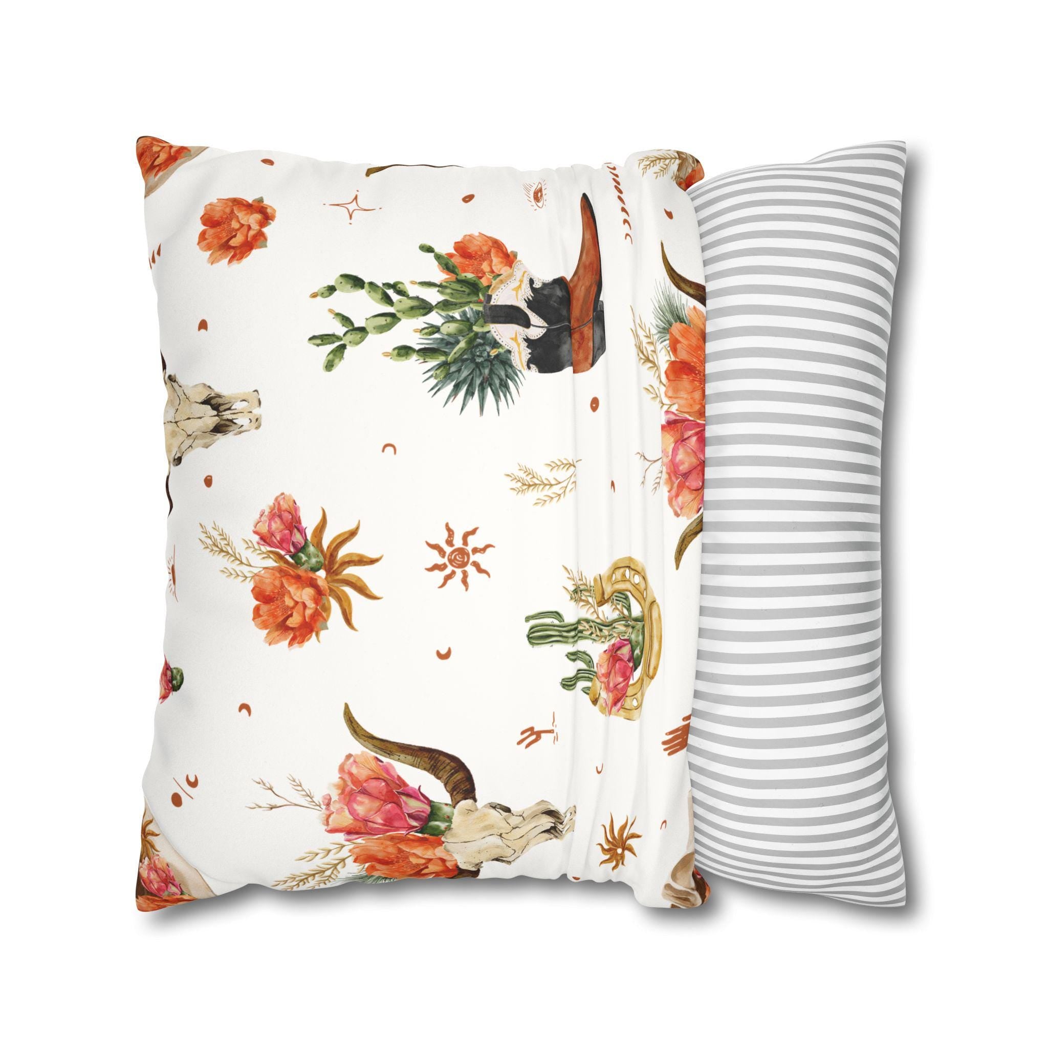 Western Throw Pillow: Boho Floral Cowboy Accent - Rustic Farmhouse Decor -Razels