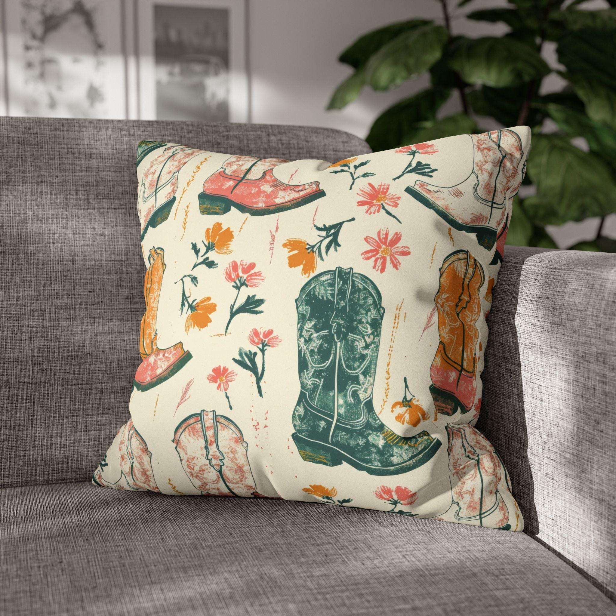 Floral Cowboy Boot Pillow Cover: Western Farmhouse Decor -Razels