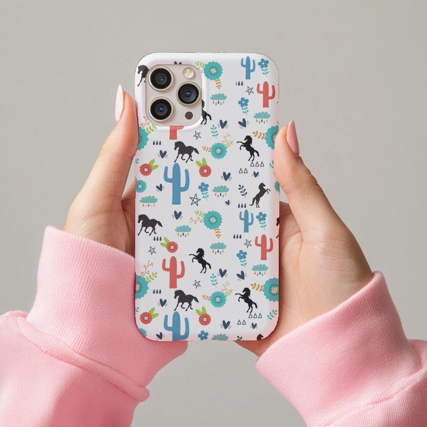 Wild West Horse Print Phone Case, Western Iphone Case, Colorful Cowgirl Desert Design,