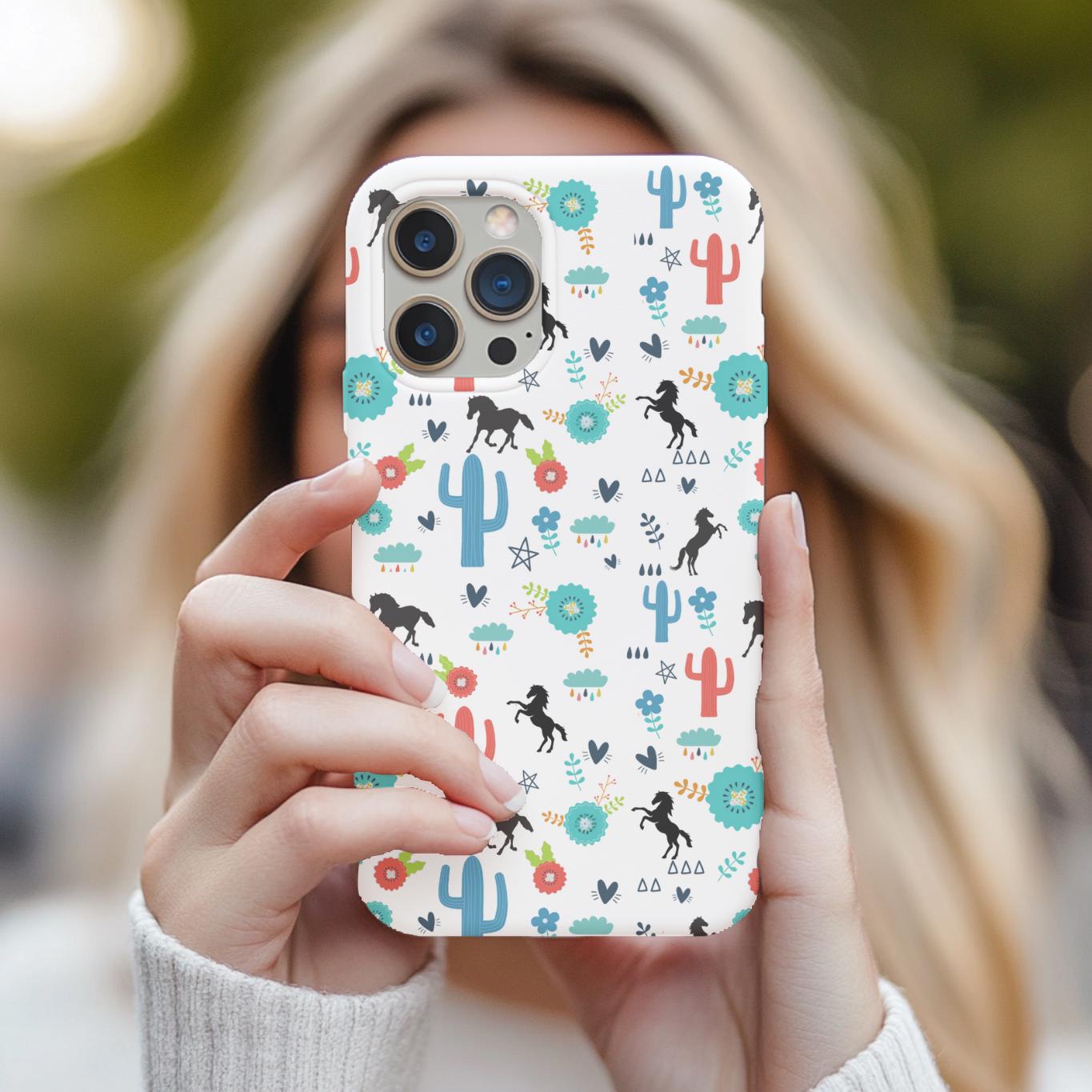 Wild West Horse Print Phone Case, Western Iphone Case, Colorful Cowgirl Desert Design,
