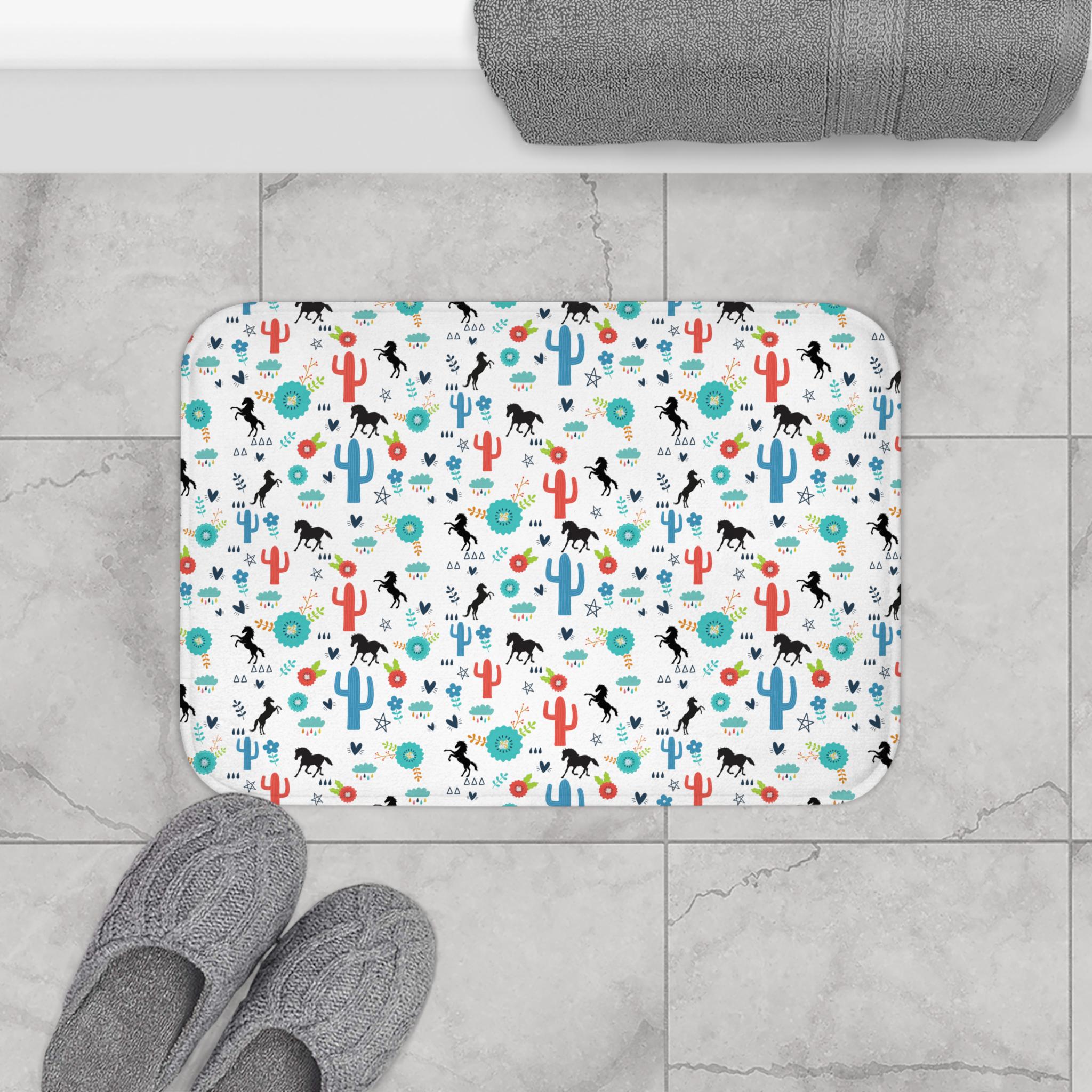 Horse Bathroom Mat, Western Floral Bath Mat, Cactus Design, Boho Bathroom Rug, Cozy Memory Foam Mat, Kids Bathroom Decor