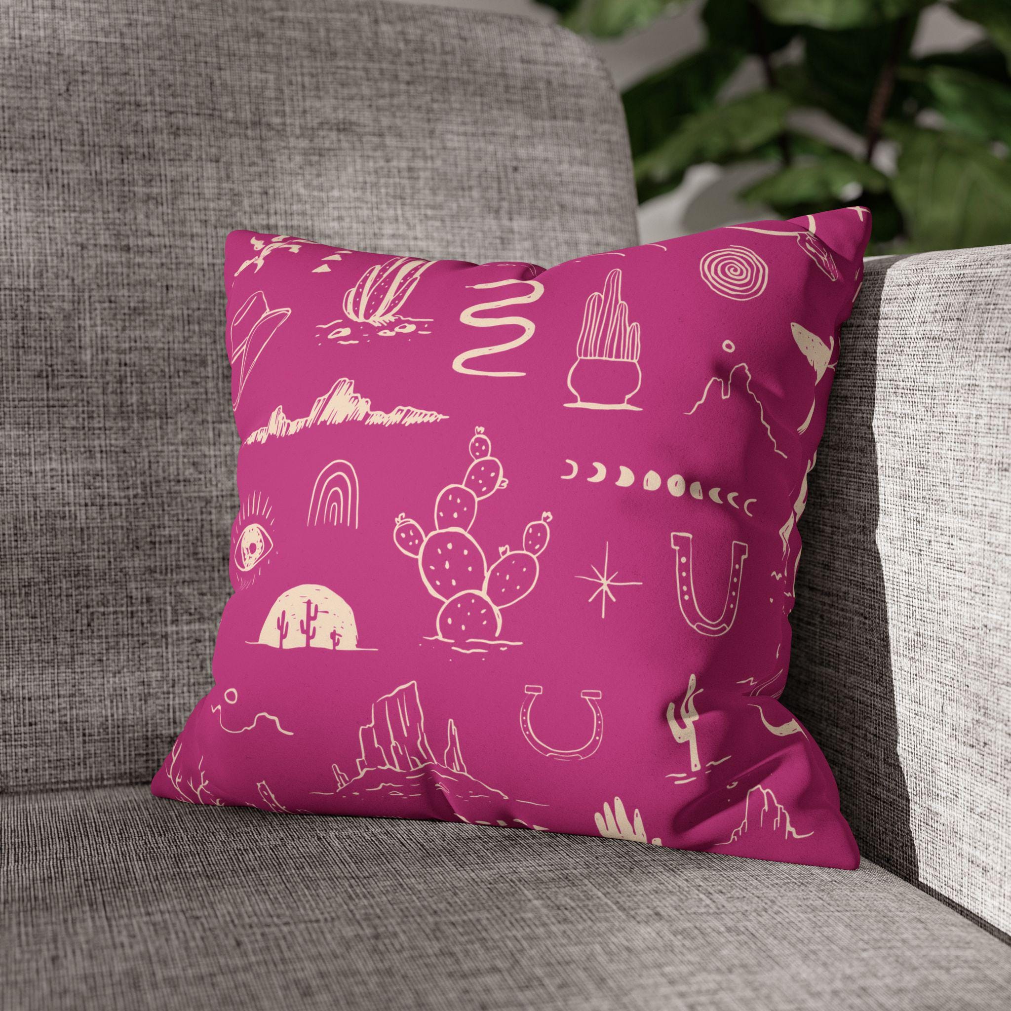 Western Motif Pillow Cover, Faux Suede Throw Pillowcase in 10 Colors, Cowboy Cactus Thunderbird Snake Design, 4 Sizes, Cowboy Decor Pillows