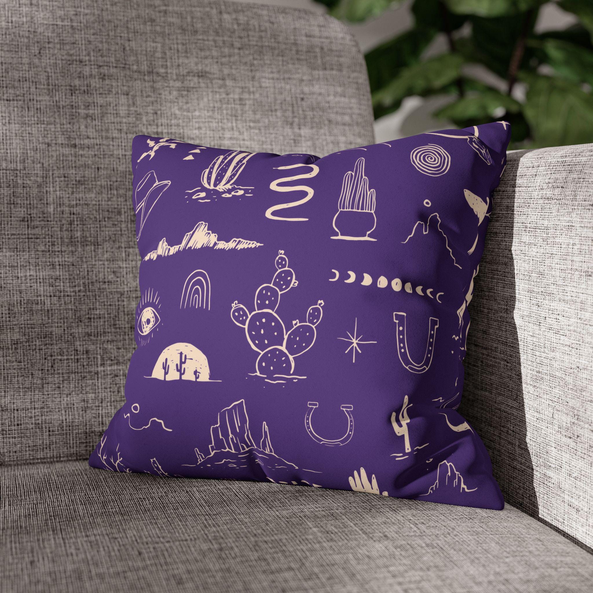 Western Motif Pillow Cover, Faux Suede Throw Pillowcase in 10 Colors, Cowboy Cactus Thunderbird Snake Design, 4 Sizes, Cowboy Decor Pillows