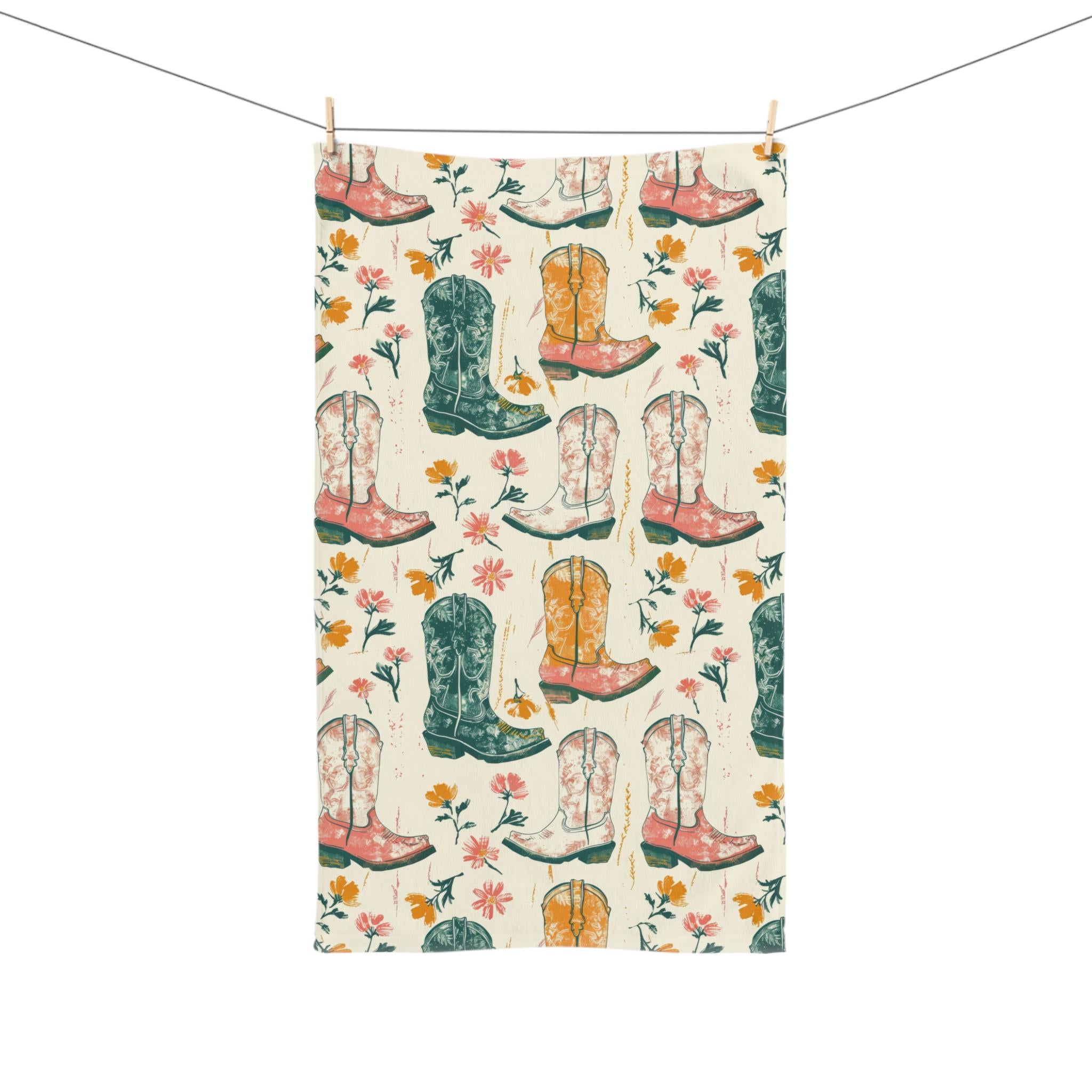 Cowgirl Boots & Blooms Hand Towel – Western Charm for Your Home 🤠🌸

Add some cowgirl sass to your sink space! This hand towel features a vibrant mix of floral flair and classic cowgirl boots—bringing the perfect pop of personality to your kitchen, bathroom, or even your camper.

✓ Soft + lightweight blend for easy everyday use✓ Super absorbent for quick cleanups
✓ Durable 52% polyester / 48% cotton fabric
✓ Sized at 16&quot; × 28&quot; — just right for any room!
