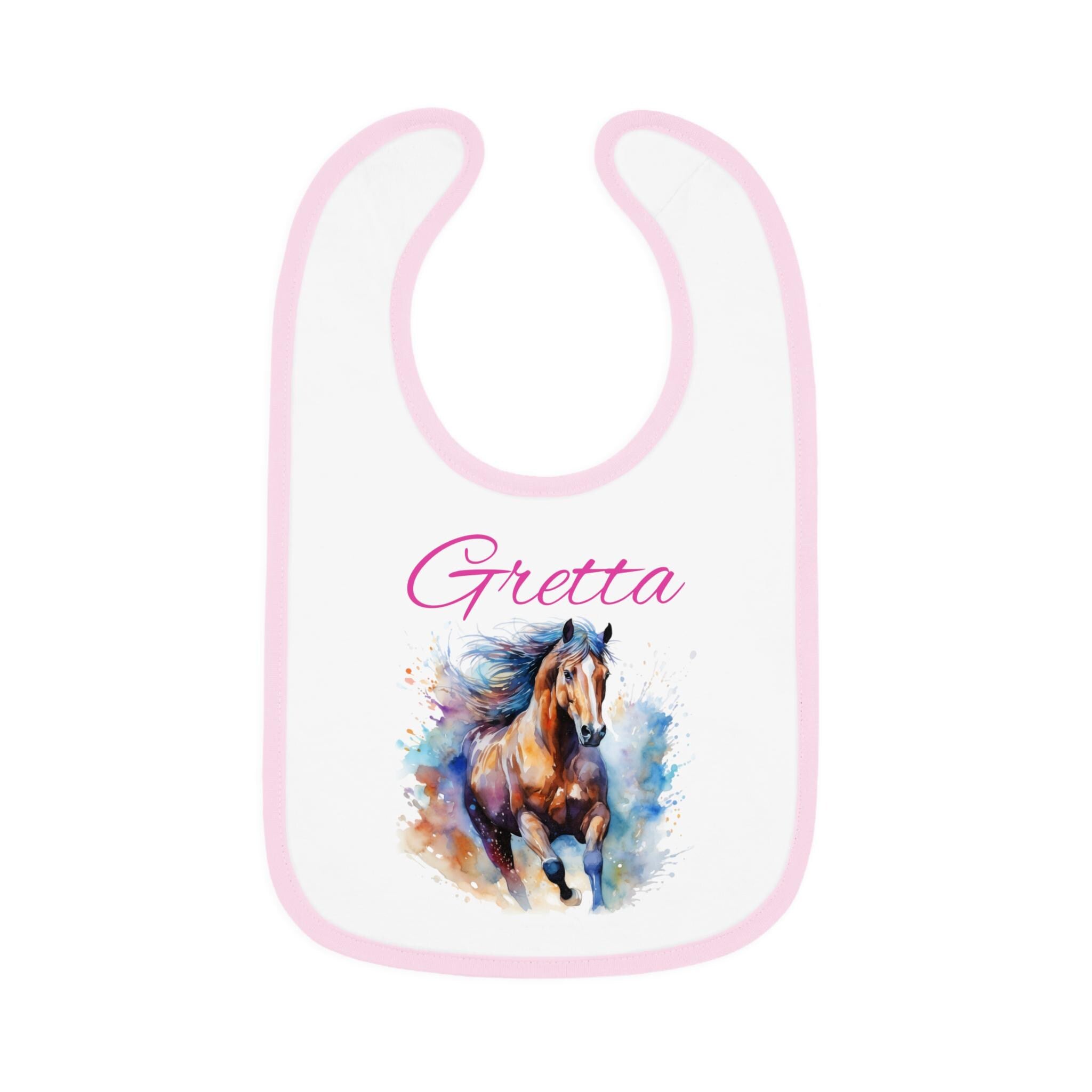 Custom Baby Horse Bib - Personalized Watercolor Horse Jersey Bib for Infants, Unique Baby Shower Gift, -Razels
