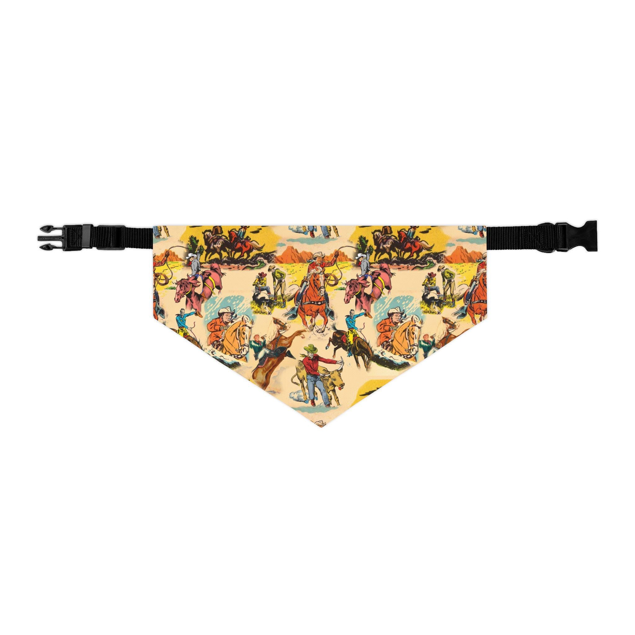 Cowboy Dog Bandana Vintage Western Print Pet Scarf, Durable Cotton Bandana for Dogs