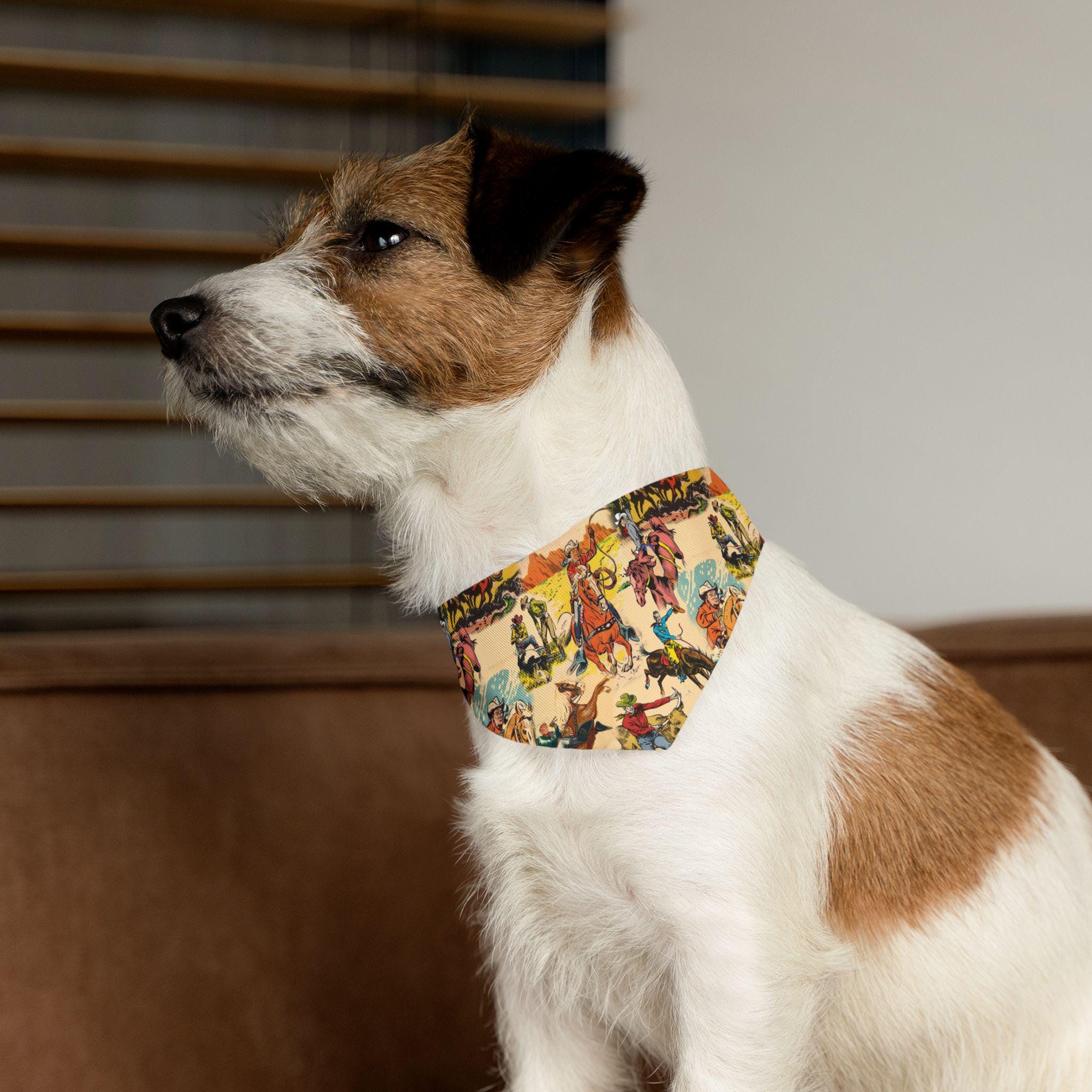 Cowboy Dog Bandana Vintage Western Print Pet Scarf, Durable Cotton Bandana for Dogs