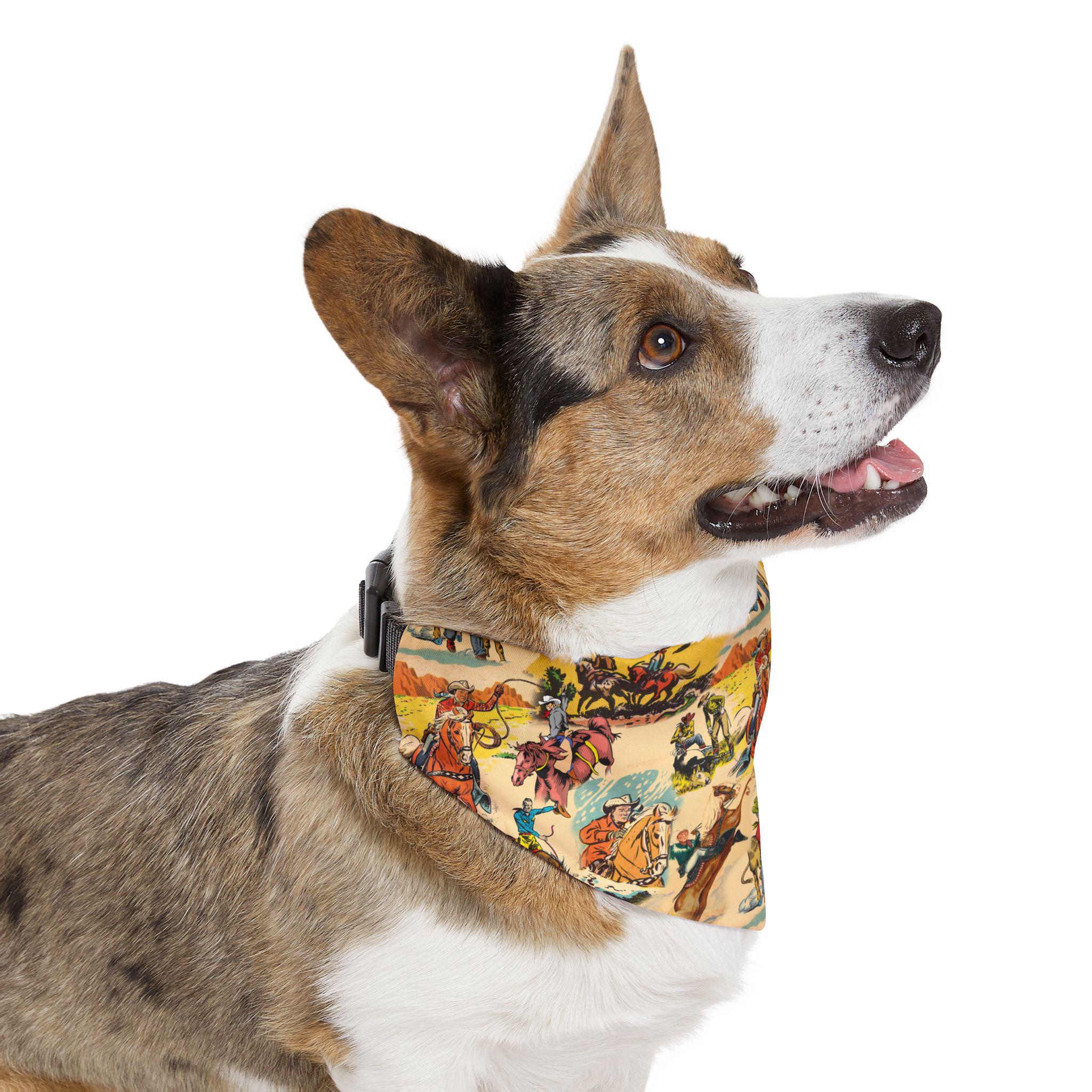 Cowboy Dog Bandana Vintage Western Print Pet Scarf, Durable Cotton Bandana for Dogs