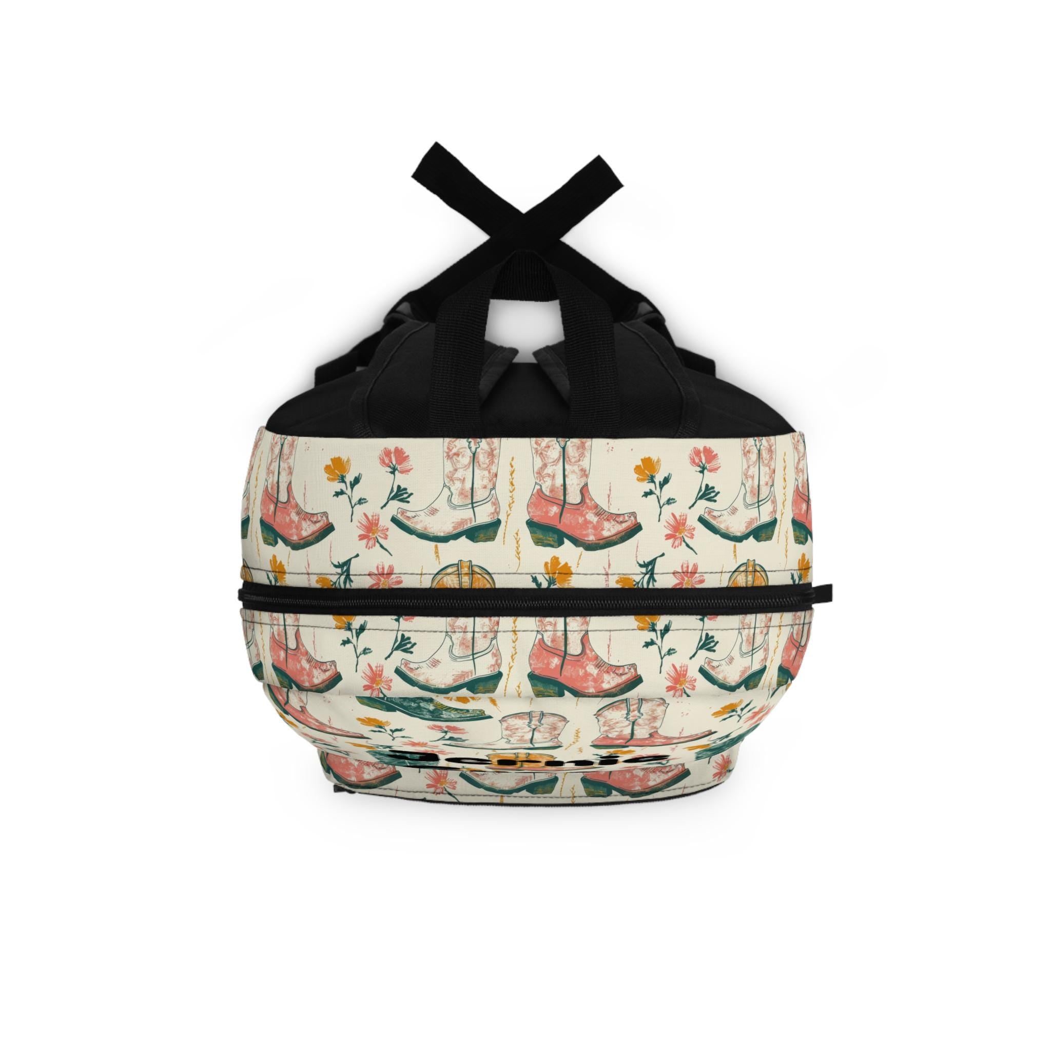 Personalized Cowgirl Boot Backpack: Floral Kids School Bag