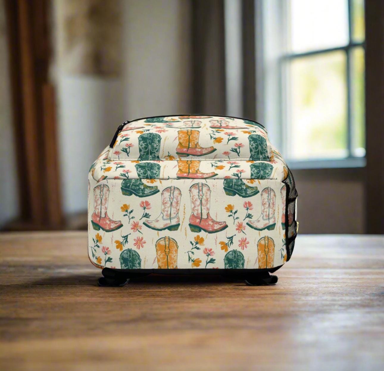 Personalized Cowgirl Boot Backpack: Floral Kids School Bag