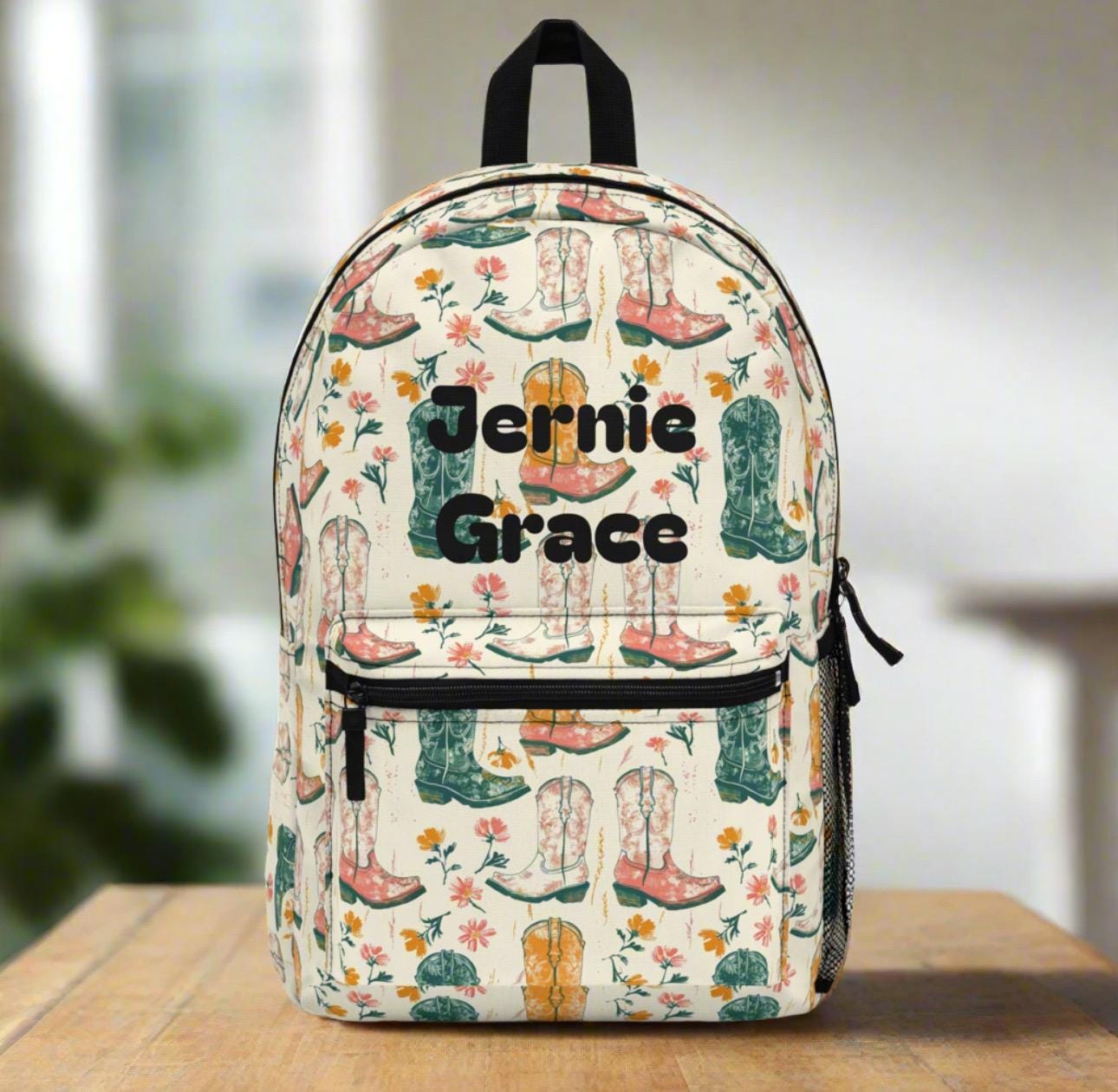 Personalized Cowgirl Boot Backpack: Floral Kids School Bag