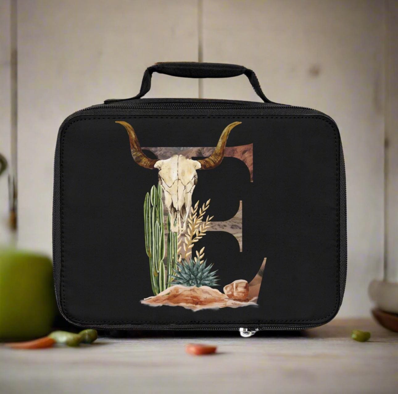 Custom Western Initial Lunch Bag, Cowboy Cowgirl Back to School, Desert Initial Design, Insulated & Personalized