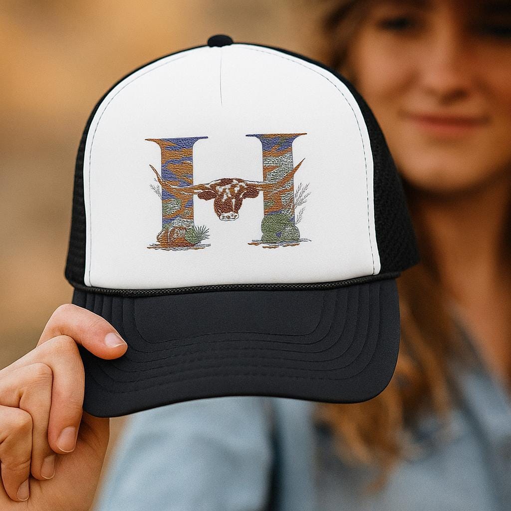 Custom Western Embroidered Foam Trucker Hat – Your Initial, Your Style 🤠✨

Perfect for rodeo weekends, back-to-school, western businesses, or just everyday country cool.

✓ Personalized with your choice of initial
✓ High-quality embroidery on foam front panel
✓ Classic five-panel trucker fit with breathable mesh back
✓ Adjustable snapback—one size fits most
✓ Pre-curved brim for comfort and sun protection
