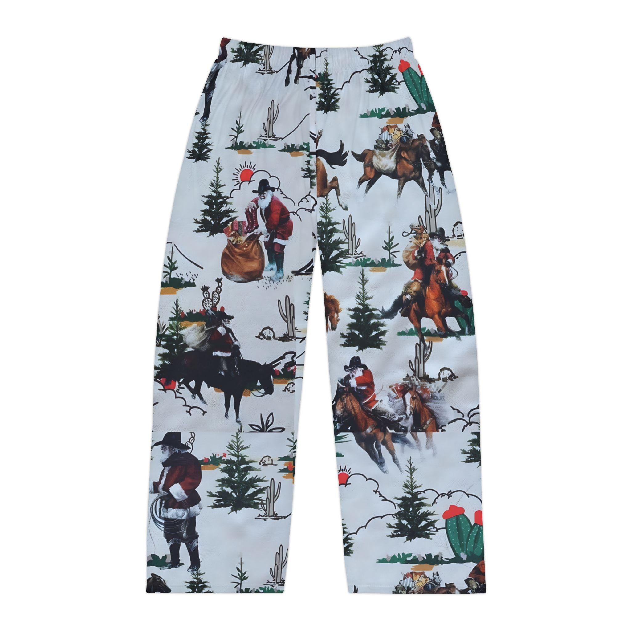 Men's Cowboy Santa Pajama Pants, Western Horse Print Lounge Pants, Holiday Sleepwear, Matching Family Christmas PJs -Razels