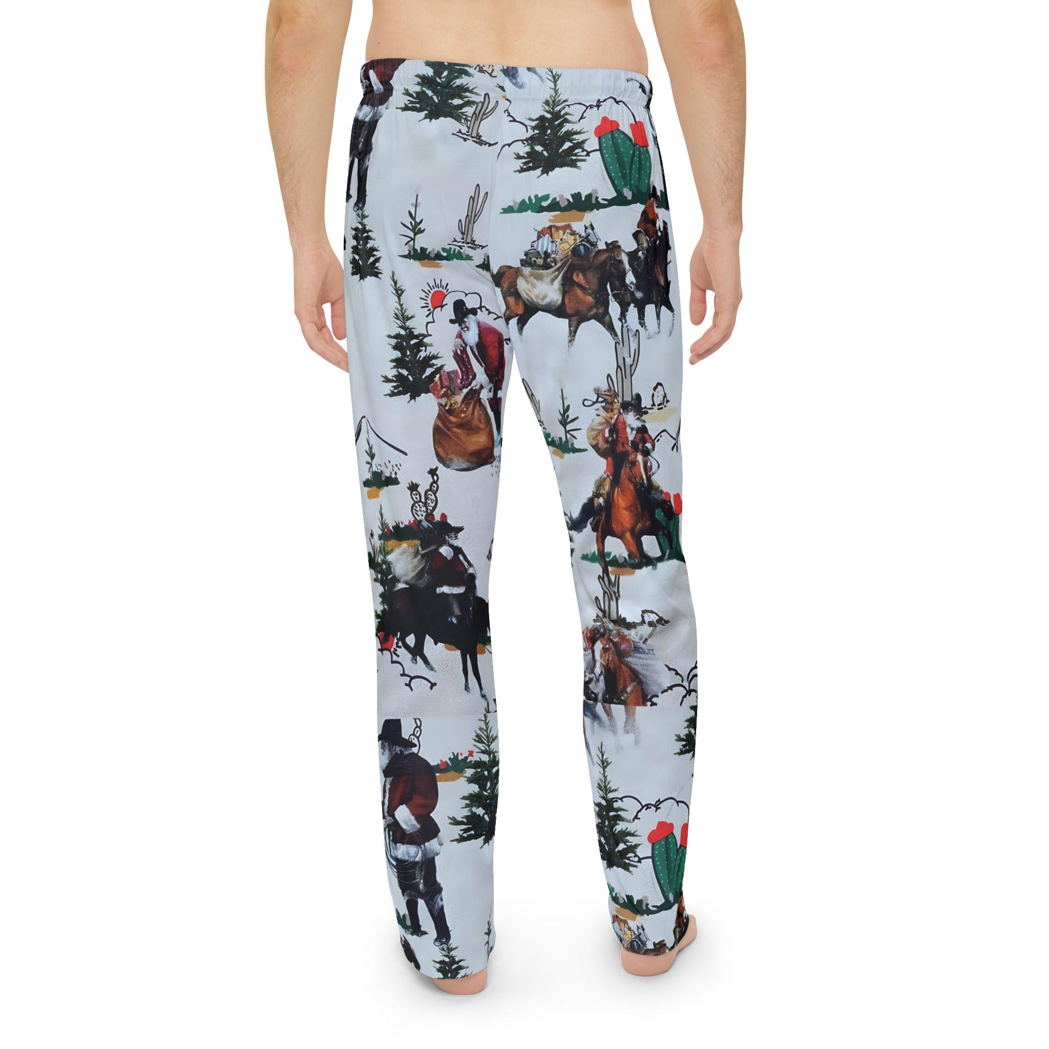 Men's Cowboy Santa Pajama Pants, Western Horse Print Lounge Pants, Holiday Sleepwear, Matching Family Christmas PJs -Razels