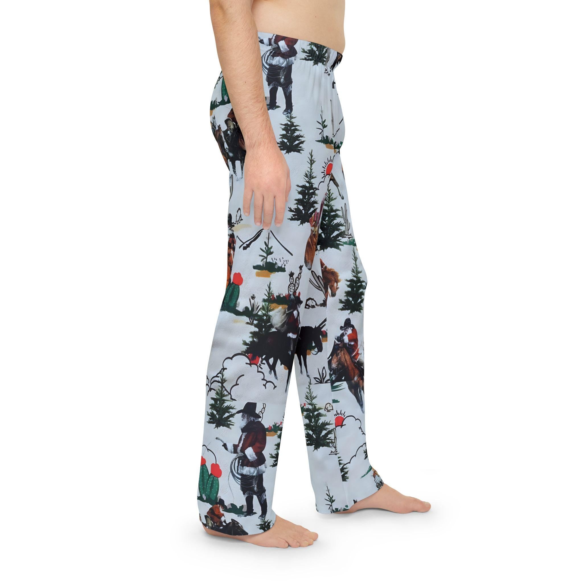 Men's Cowboy Santa Pajama Pants, Western Horse Print Lounge Pants, Holiday Sleepwear, Matching Family Christmas PJs -Razels