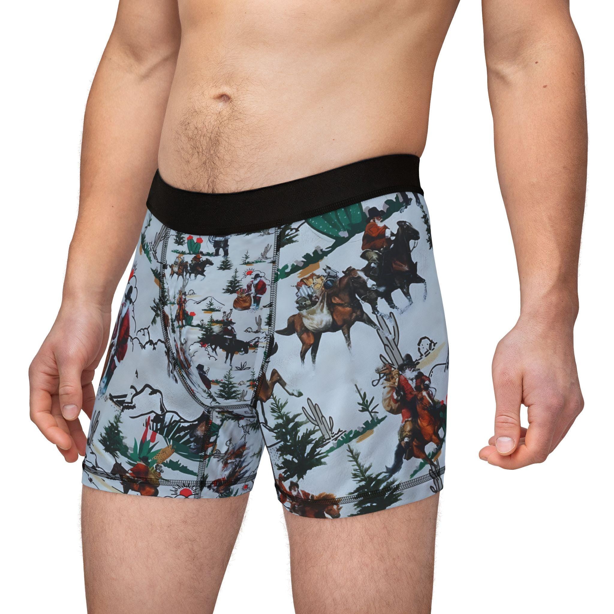 Men's Cowboy Santa Boxers, Funny Holiday Print, Western Christmas Gift for Him, Fun Christmas Underwear -Razels