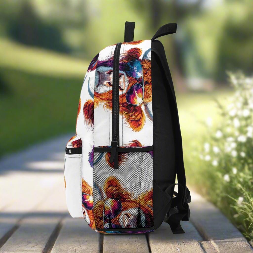 Personalized Highland Cow Backpack: Sunglasses Cowgirl/Cowboy School Bag