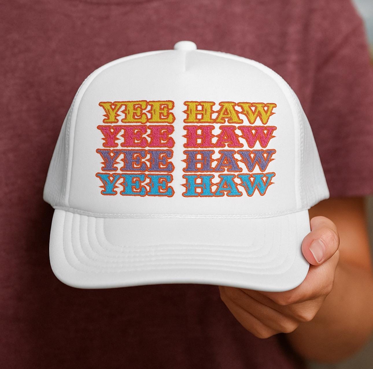Retro YEEHAW Foam Trucker Hat, Embroidered Cowgirl Cap, Western Summer Hat, -Razels