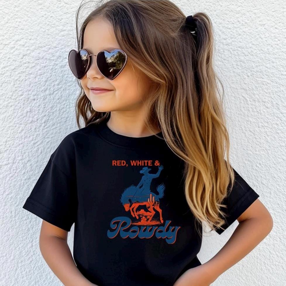Kids Red, White & Rowdy Tee, Youth 4th of July Cowboy Shirt, Patriotic Bucking Horse T-Shirt, Western Rodeo Summer Outfit
