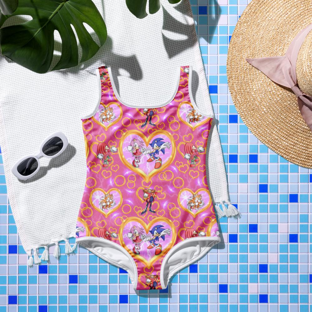 SONIC GIRL Youth Swimsuit – Pink Sonic & Friends One-Piece, UPF Protection for Big Kids -Razels
