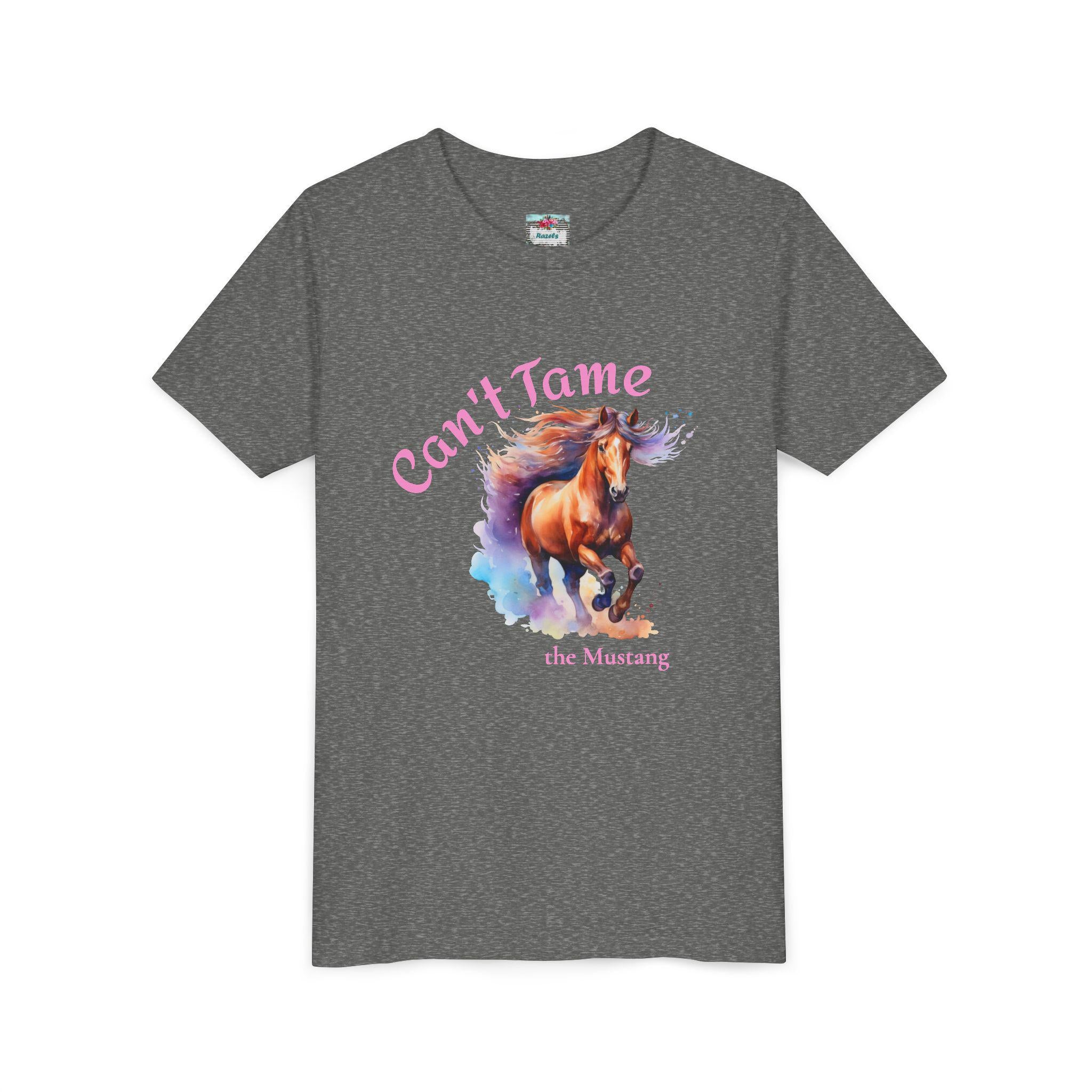 Cant Tame the Mustang Shirt, Girls Horse Tee, Watercolor Mustang TShirt, Youth Horse Shirt, Horse Girl Gift, Wild Horse Tee