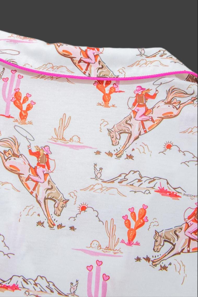 Pink Cowgirl Pajama Set, Women's Western Pajama Short Set -Razels
