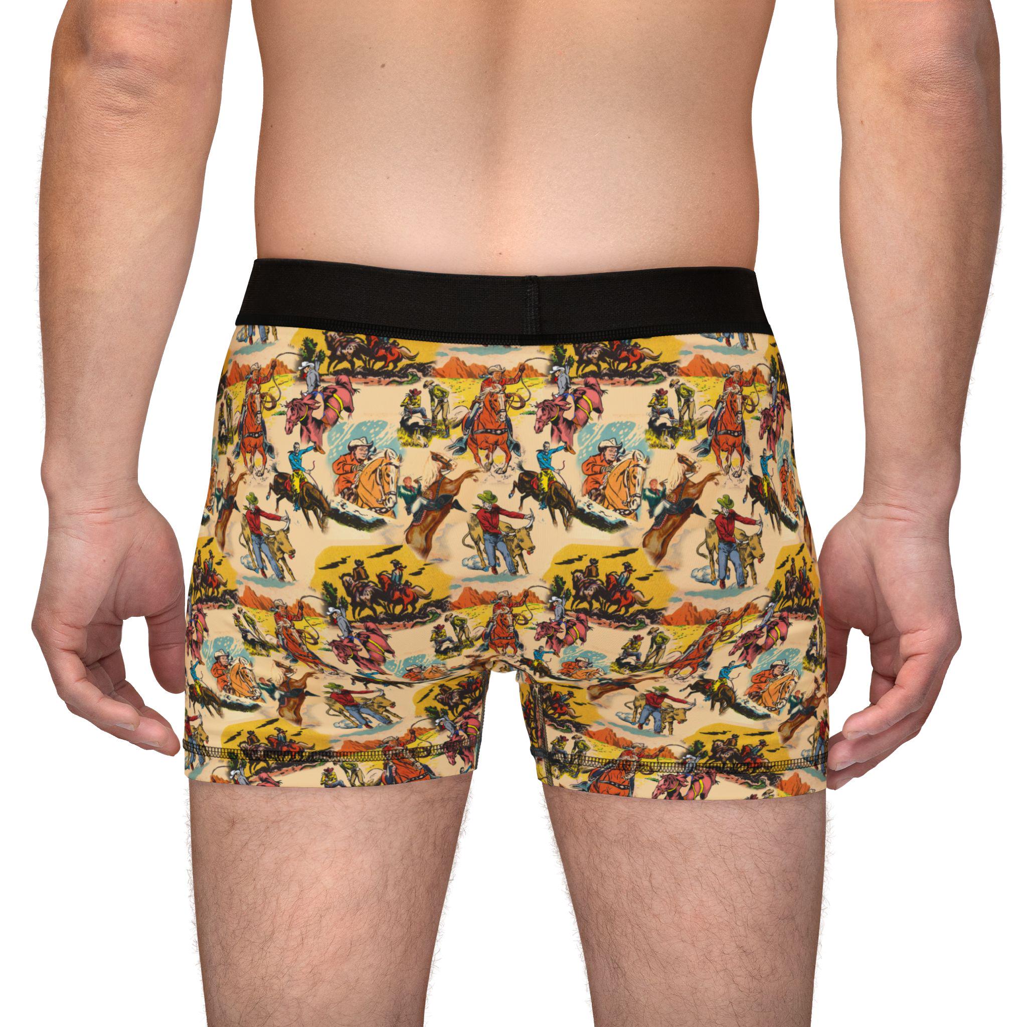 Ropin’, ridin’, and loungin’ in style 🤠 These retro cowboy boxers are here to wrangle your underwear drawer with bold vintage vibes! Featuring an allover cowboy print on a cheerful yellow background, these are a must-have for any guy with a wild side—or anyone who loves a good gift with personality.

✓ Allover retro cowboy print – yeehaw in every inch
✓ Comfy elastic waistband for an easy fit

✓ Makes a hilarious and stylish gift for birthdays, holidays, or just because