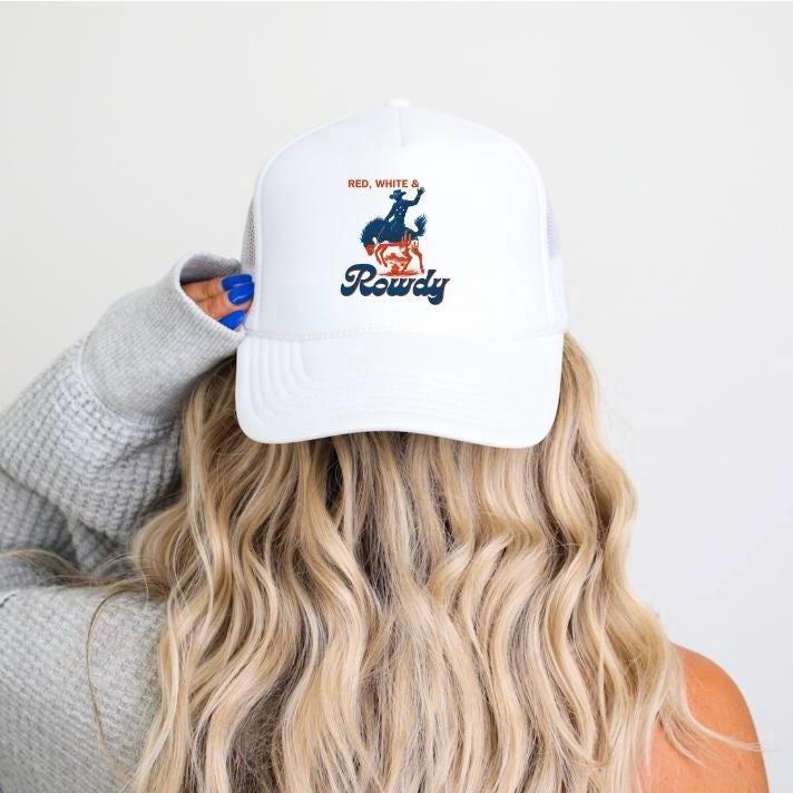 American Cowboy Trucker Hat Embroidered, 4th of July Rodeo Hat ,Western Snapback Cap , Bucking Horse Hat, Country Gift for Dad -Razels