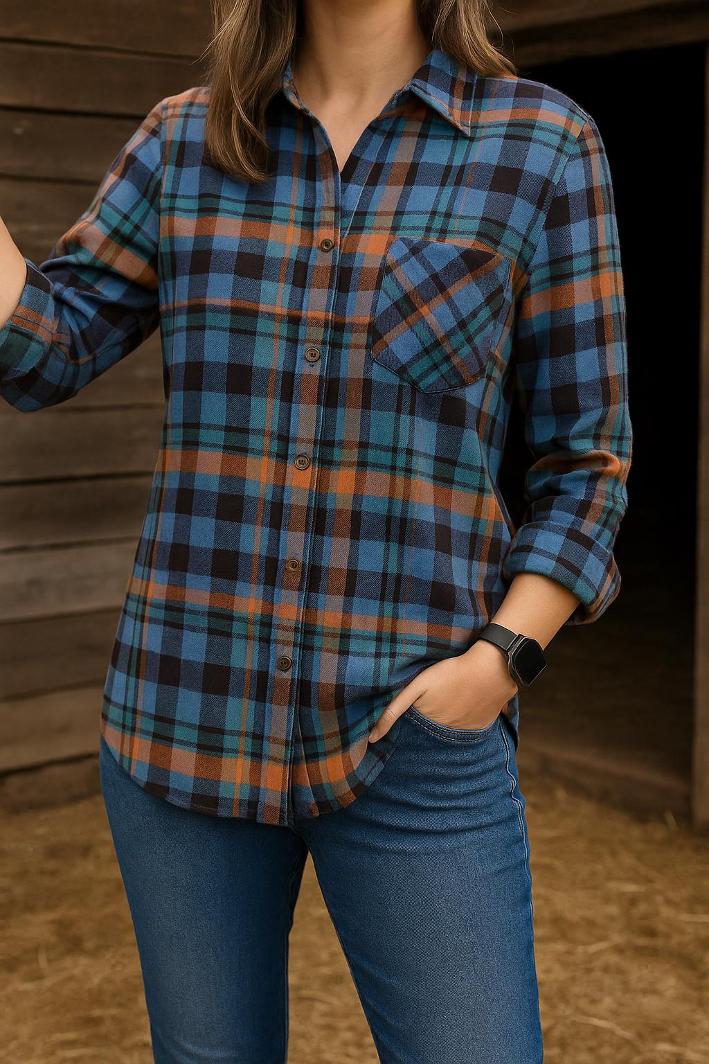 Women&#39;s Fall Plaid Shirt | Oversized Button Down | Red or Orange Cotton Flannel | FREE Shipping ✓ Oversized Relaxed Fit – Easy to wear, easy to style. (True to size: I wear my usual medium.) ✓ Stylish & Functional – Wear buttoned up or open as a lightweight jacket. ✓ Soft & Durable – 100% cotton flannel for breathable, all-day comfort. ✓ Versatile Colors – Available in red plaid or orange plaid. ✓ FREE Shipping – No minimum order!