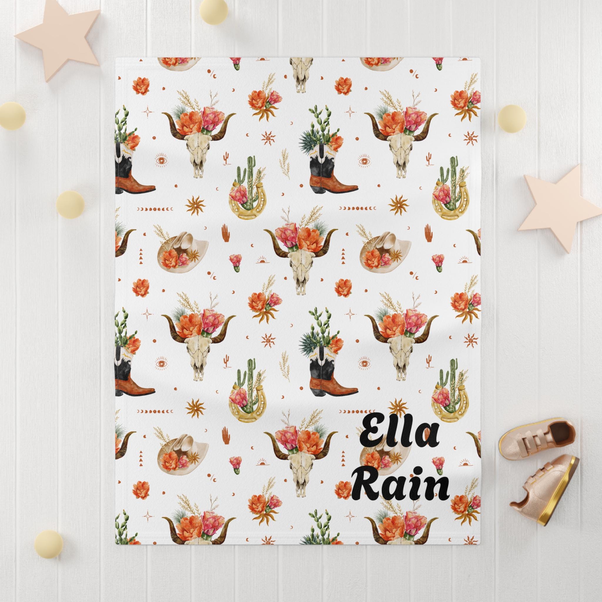 Personalized Southwestern Floral Baby Blanket: Boho Cowgirl Nursery Decor