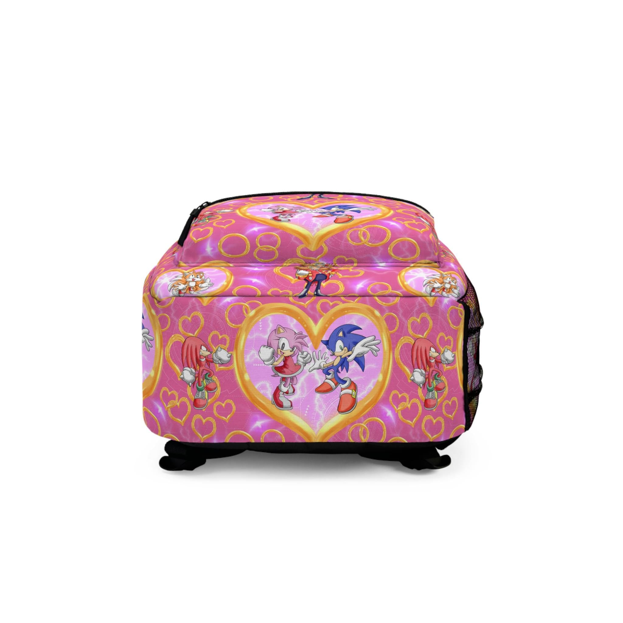 Pink and Blue Sonic Kids Backpack , Personalized School Bag with Rings & Characters