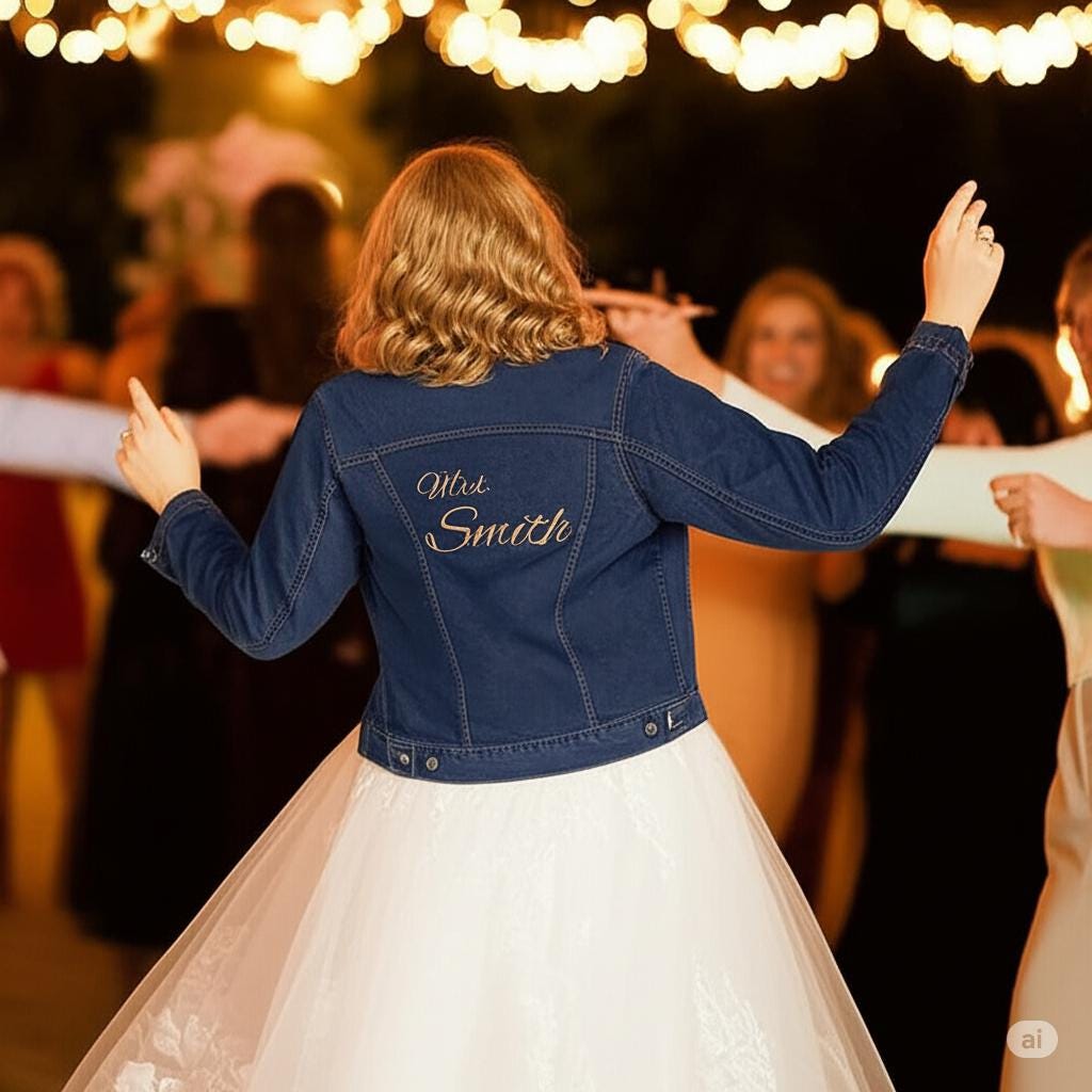 Custom Embroidered Denim Jacket – Bride Jean Jacket, Newlywed Gift, Personalized Name Jacket
✓ Personalized with your name, “Mrs. [Your Name],” initials, or your own custom phrase
✓ Optional front name embroidery for an extra-special touch
✓ Unisex fit – great for brides, grooms, or matching sets
✓ Durable yet soft heavyweight denim (12 oz/yd²)
✓ Made with 99% ringspun cotton + a touch of stretch (1% spandex)
✓ Two classic button-flap chest pockets
✓ Embroidery is included – no iron-ons here!