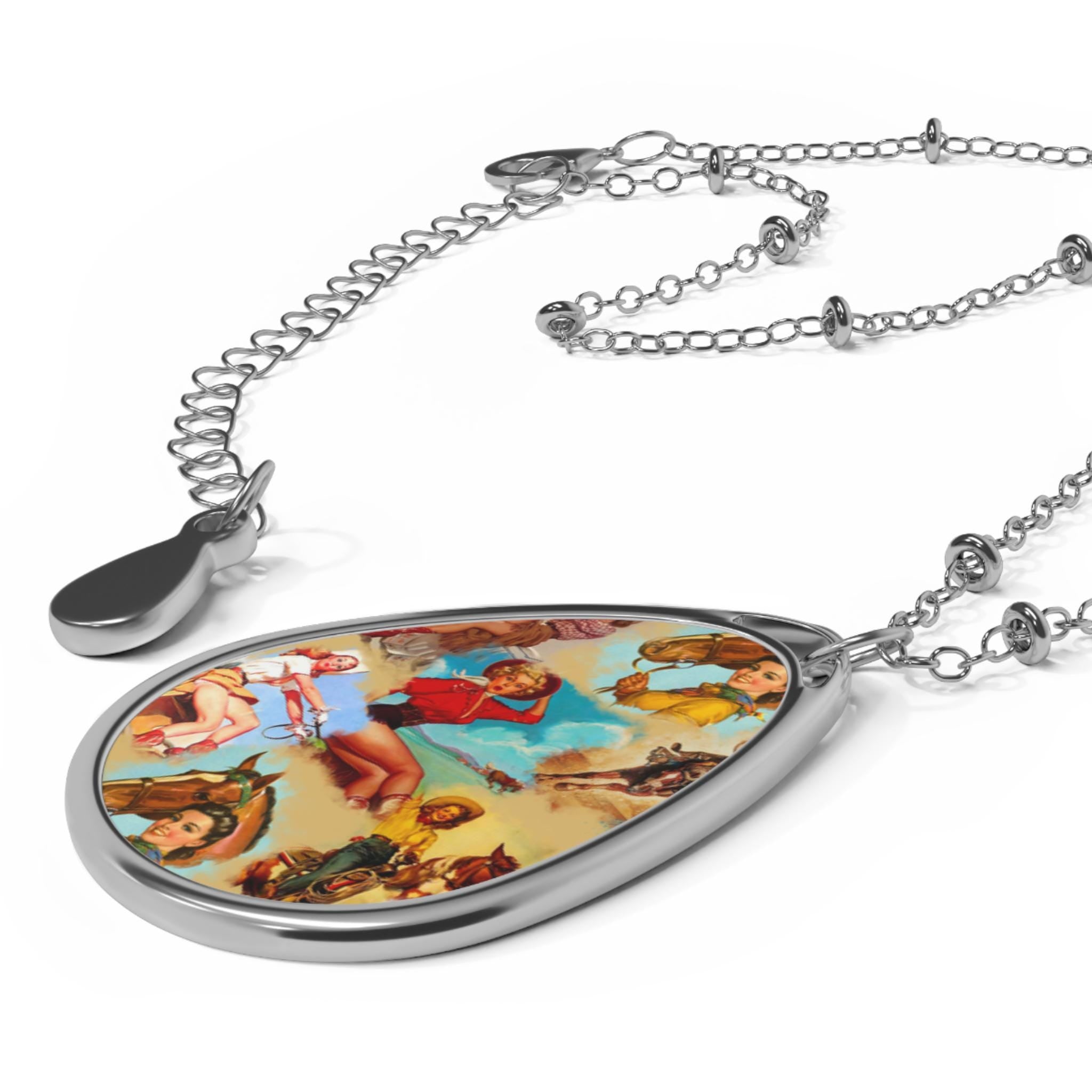 Retro Cowgirl Oval Pendant Necklace: Western Zinc Alloy Jewelry