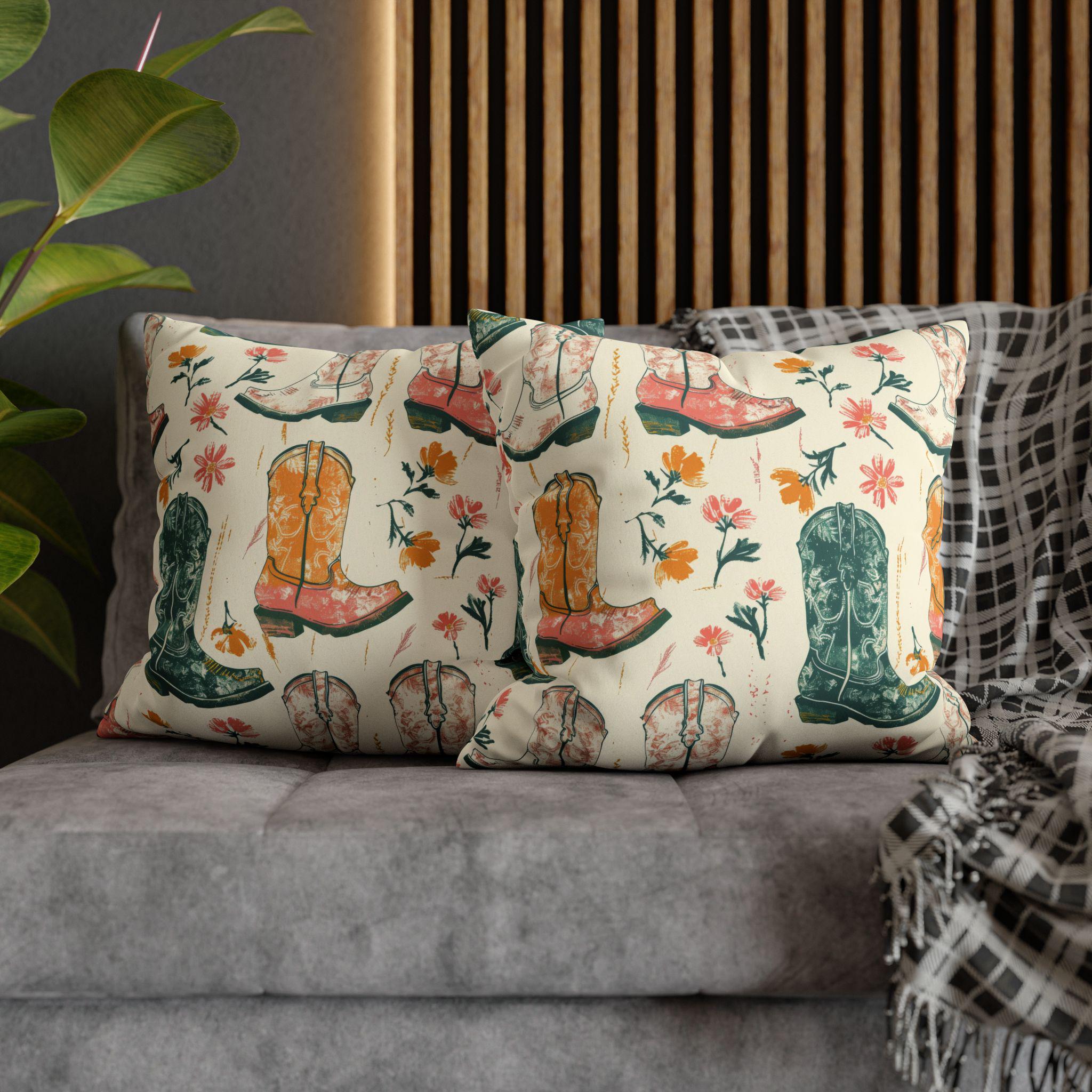 Floral Cowboy Boot Pillow Cover: Western Farmhouse Decor -Razels