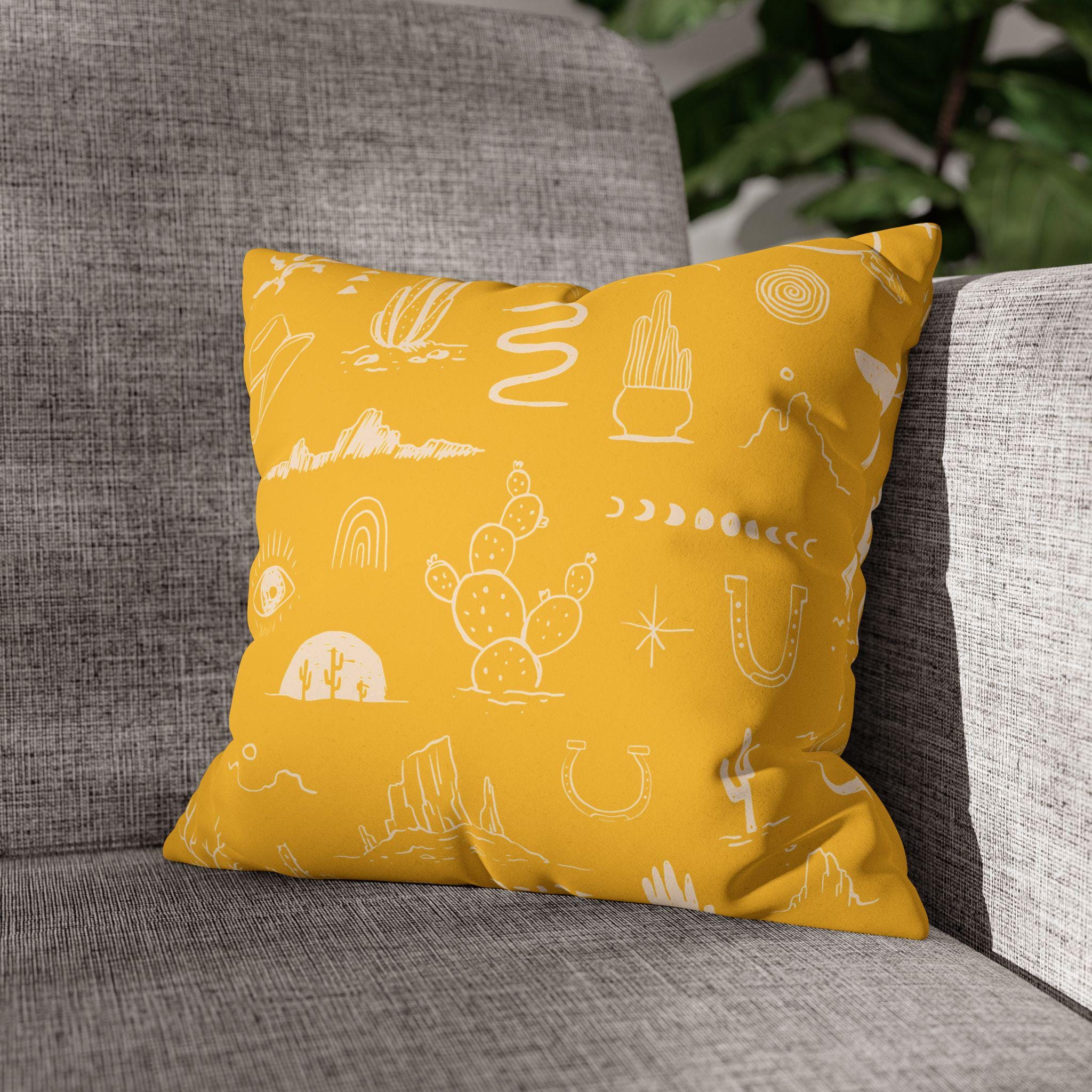 Western Motif Pillow Cover, Faux Suede Throw Pillowcase in 10 Colors, Cowboy Cactus Thunderbird Snake Design, 4 Sizes, Cowboy Decor Pillows