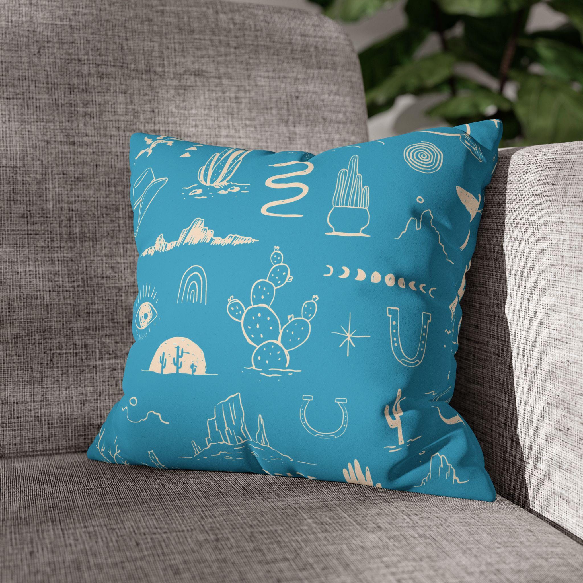 Western Motif Pillow Cover, Faux Suede Throw Pillowcase in 10 Colors, Cowboy Cactus Thunderbird Snake Design, 4 Sizes, Cowboy Decor Pillows