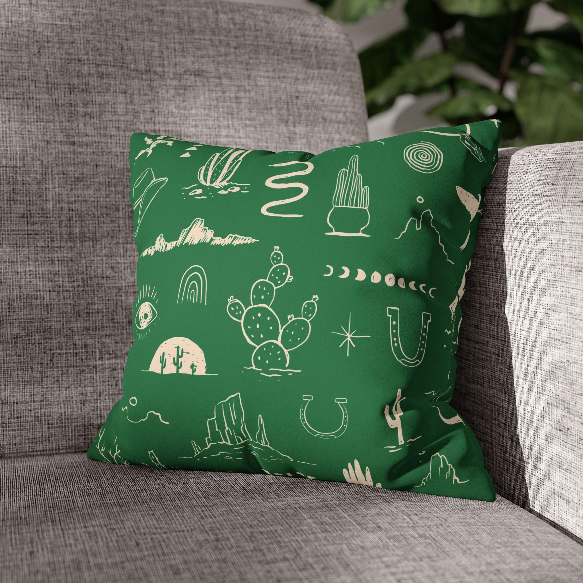 Western Motif Pillow Cover, Faux Suede Throw Pillowcase in 10 Colors, Cowboy Cactus Thunderbird Snake Design, 4 Sizes, Cowboy Decor Pillows