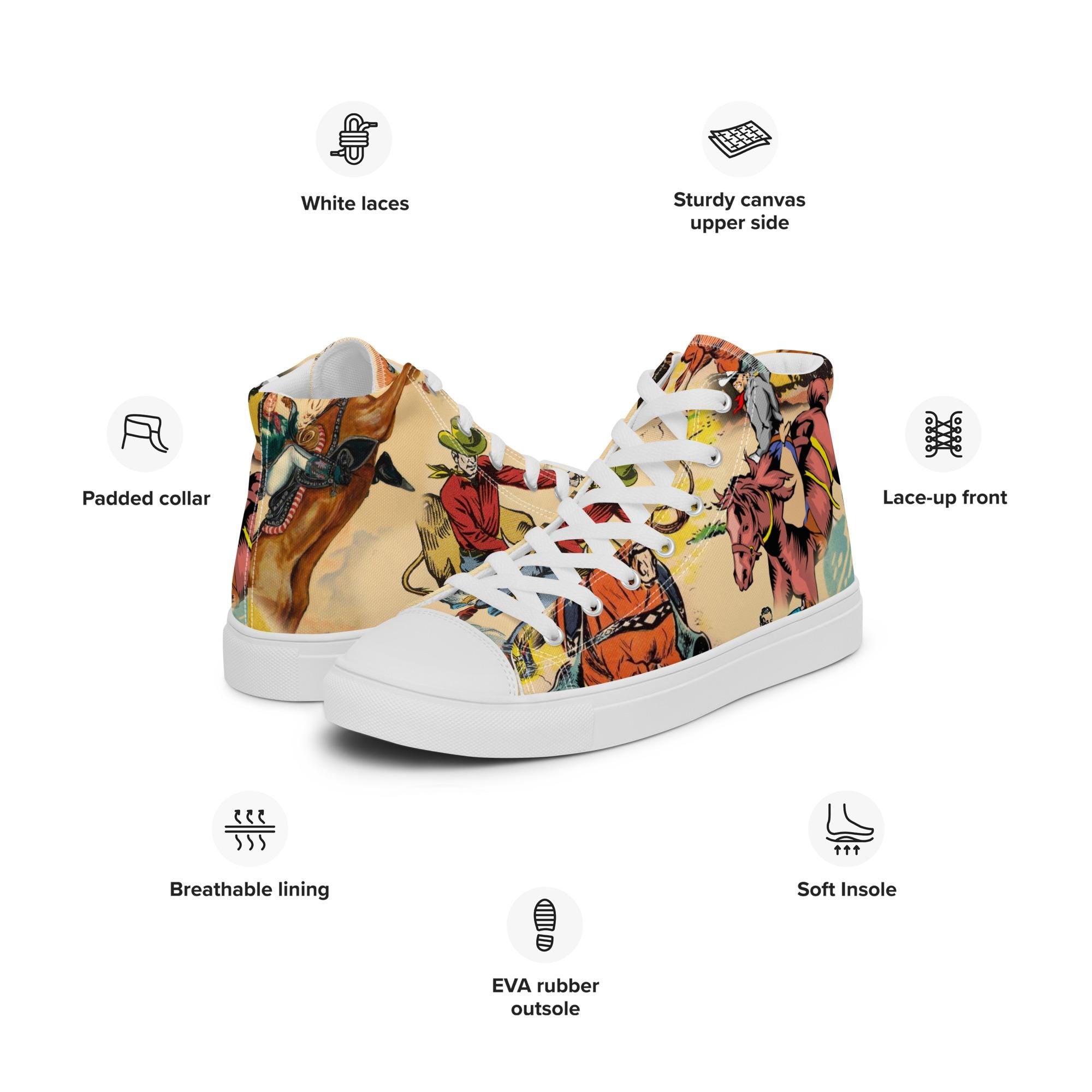 Cowboy Sneakers Women, Vintage Cowgirl High Top Sneakers, Western Style