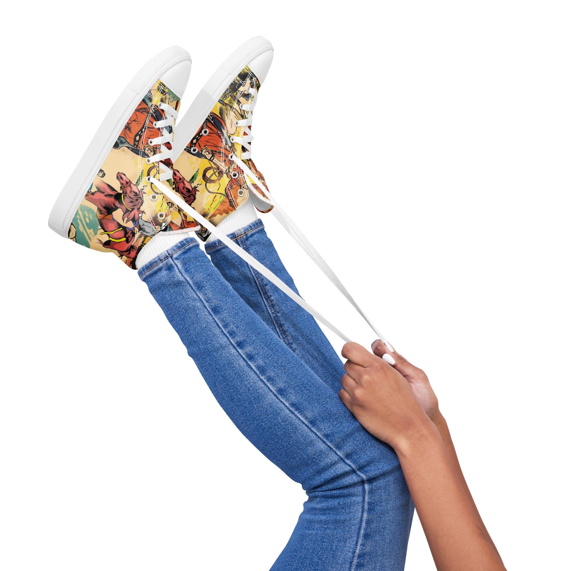 Vintage Cowgirl High Top Sneakers – Retro Rodeo Style for Your Feet 🤠

✓ Allover cowboy & rodeo print – bulls, broncs, riders, and rustic vibes
✓ High-top design with padded collar for extra ankle support
✓ Soft insole + breathable lining = all-day comfort
✓ Durable EVA rubber outsole made for wherever your boots would go
✓ Faux leather toe cap for a sleek finish
✓ Matching laces + soles for a coordinated look
