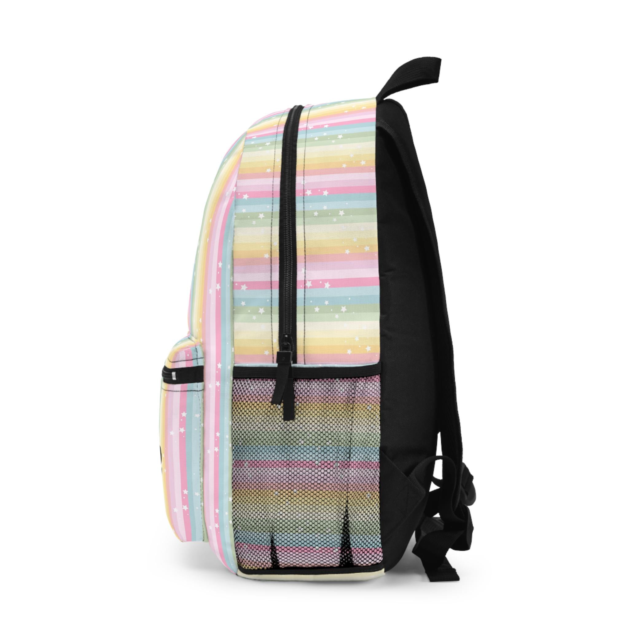 Personalized Rainbow Striped Backpack with Stars, Custom School Bag, Kids Name Back to School Backpack, Kids Backpack