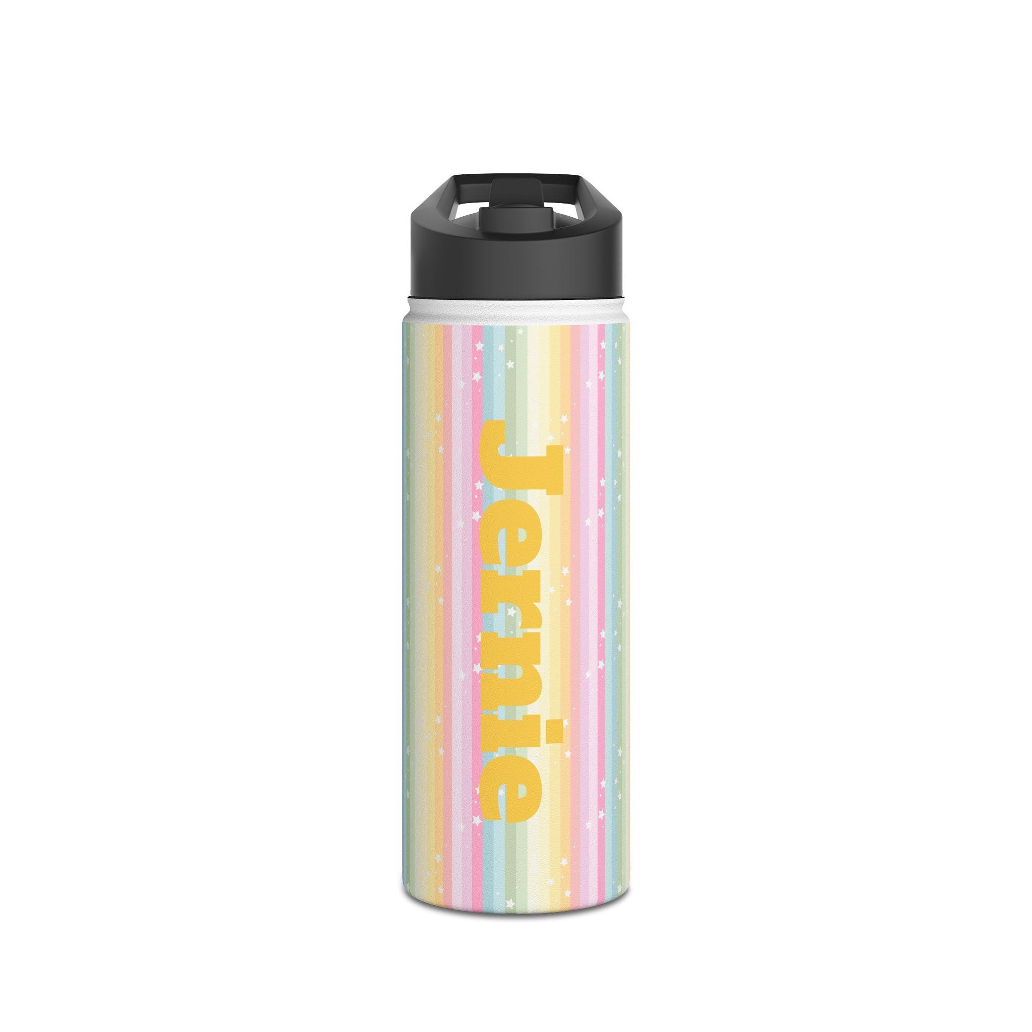 Personalized Rainbow Striped Stainless Steel Water Bottle with Stars, Personalized Kids Water Bottle, Back to School